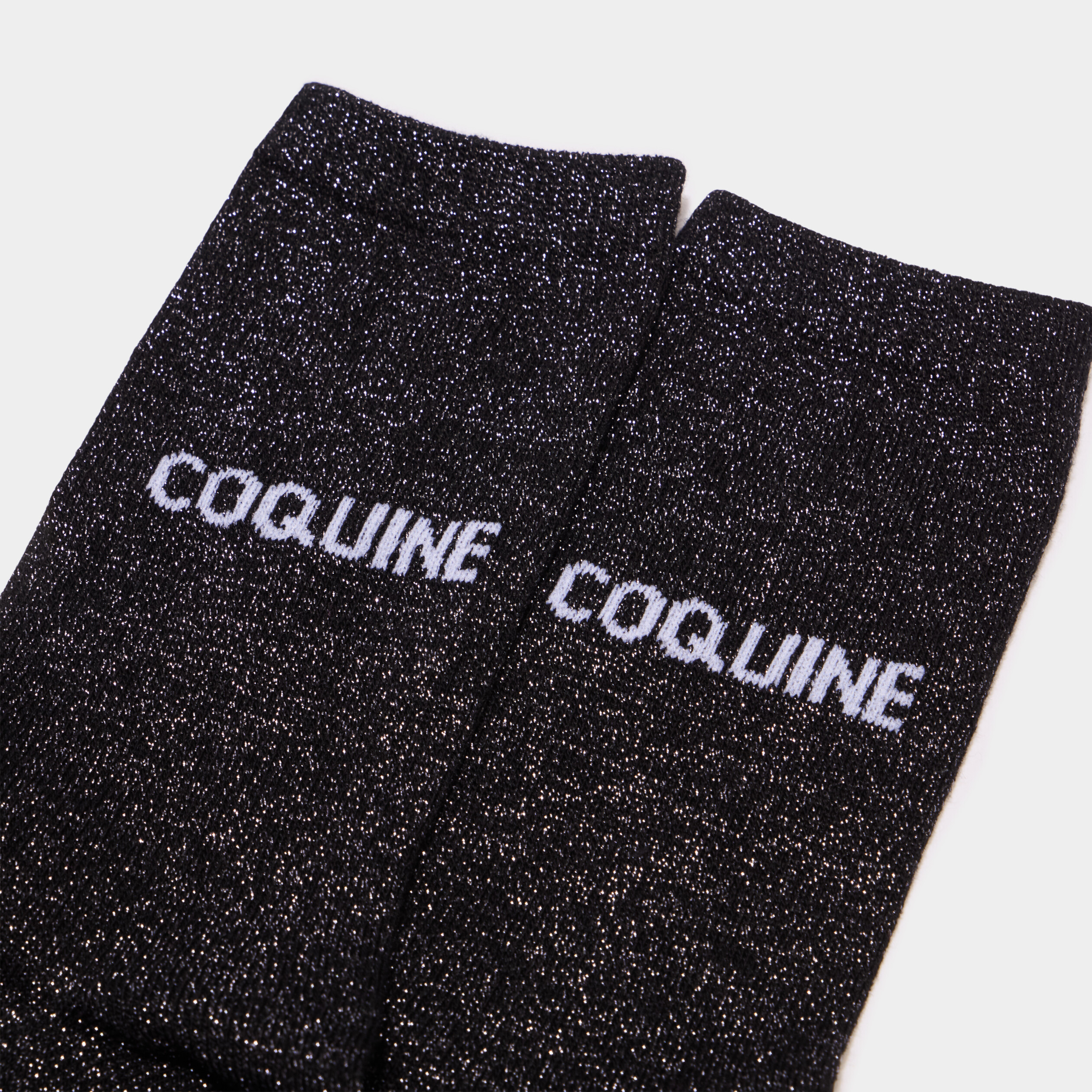 Chaussettes &agrave; fils m&eacute;tallis&eacute;s mi-hautes noir femme