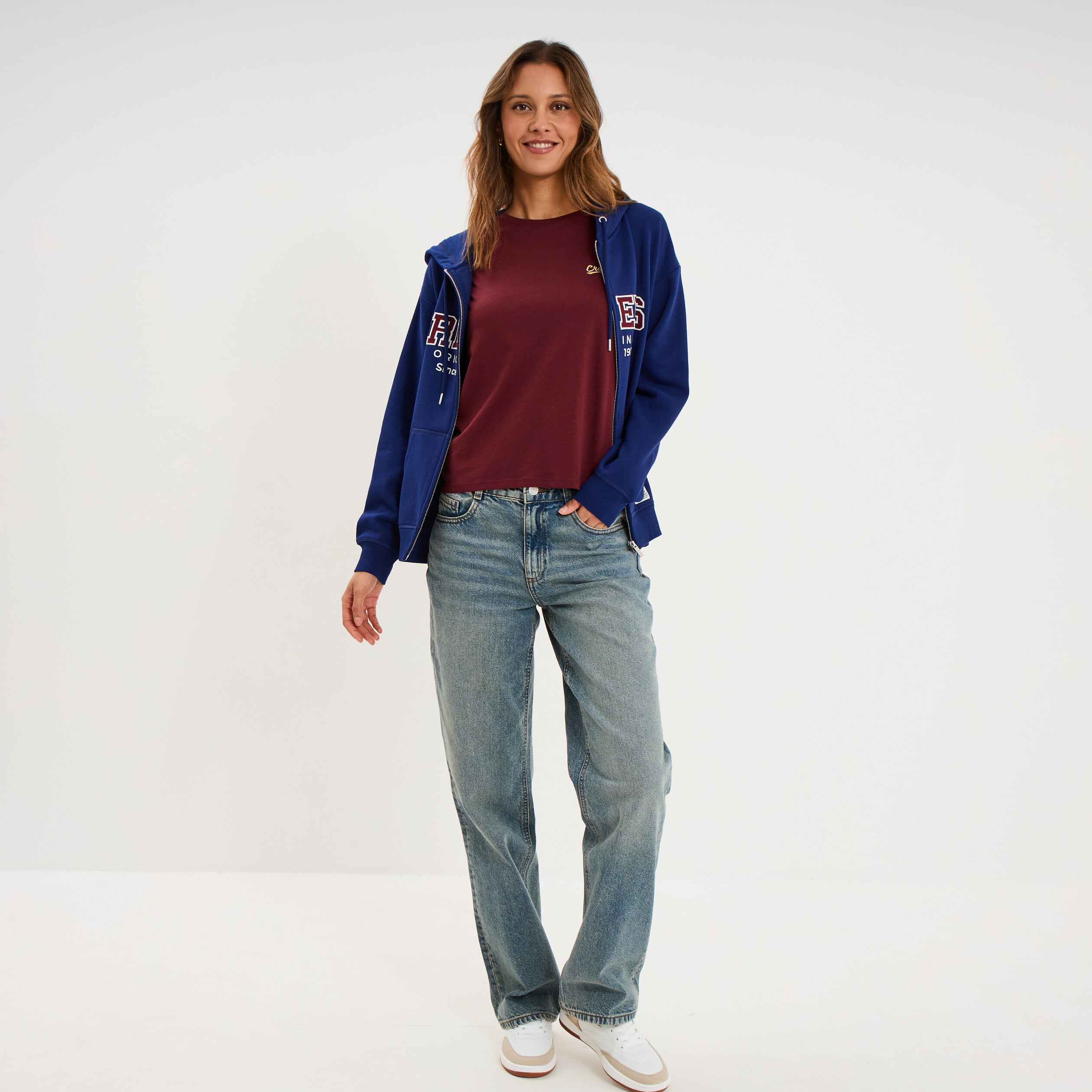 T-shirt col rond manches courtes violet fonc&eacute; femme