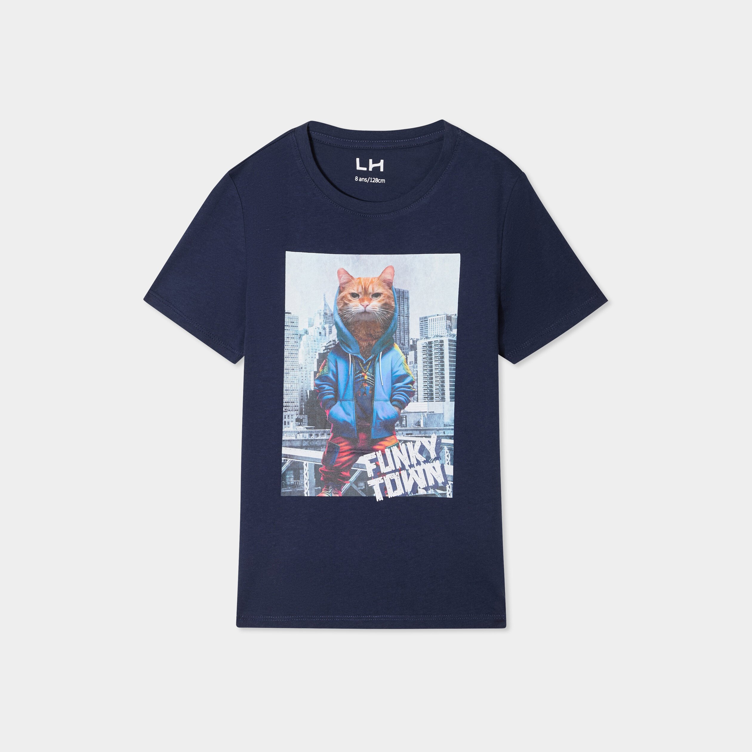 t shirt col rond manches courtes coton bleu marine garcon T-shirt col rond manches courtes coton bleu marine garçon