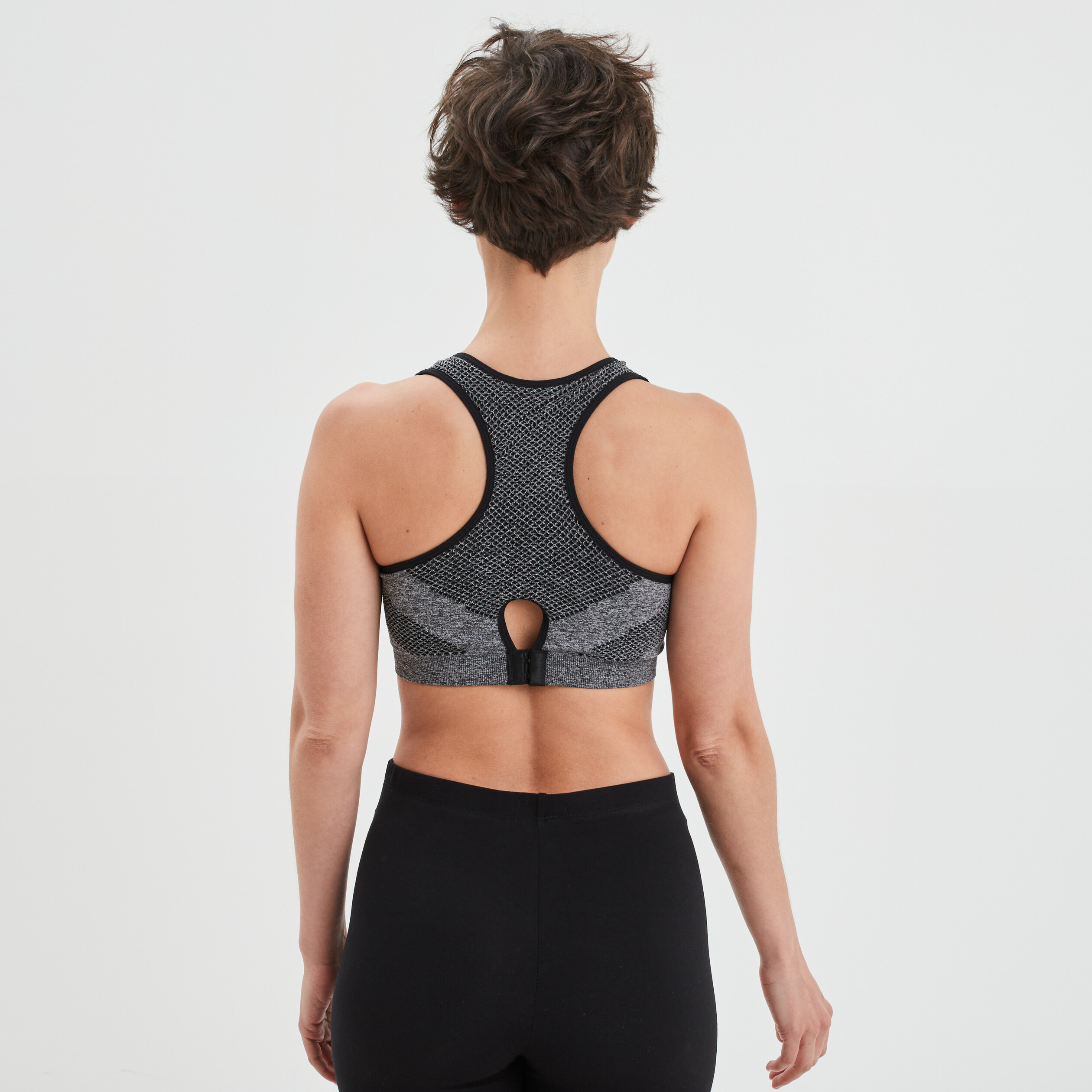 Brassière sport microfibre dos nageur gris femme