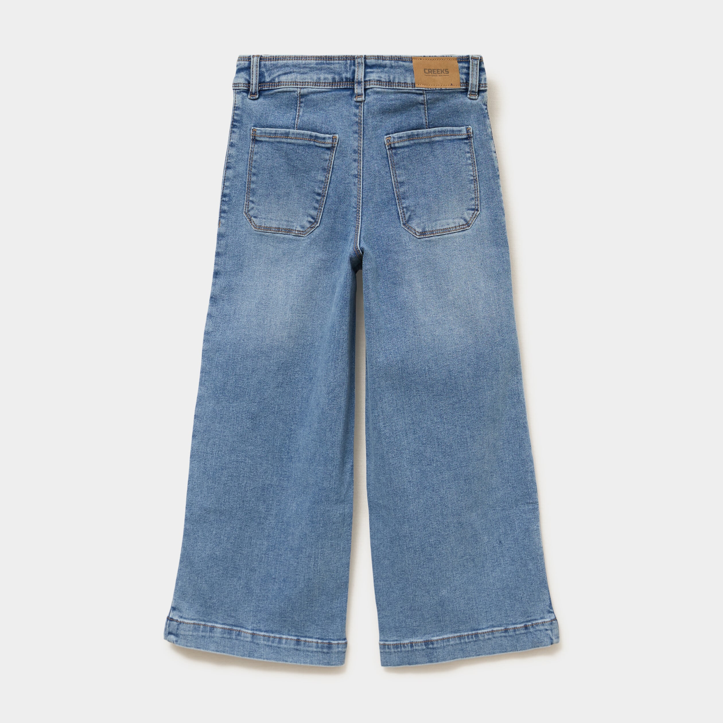 Jean wide leg cropped denim double stone fille
