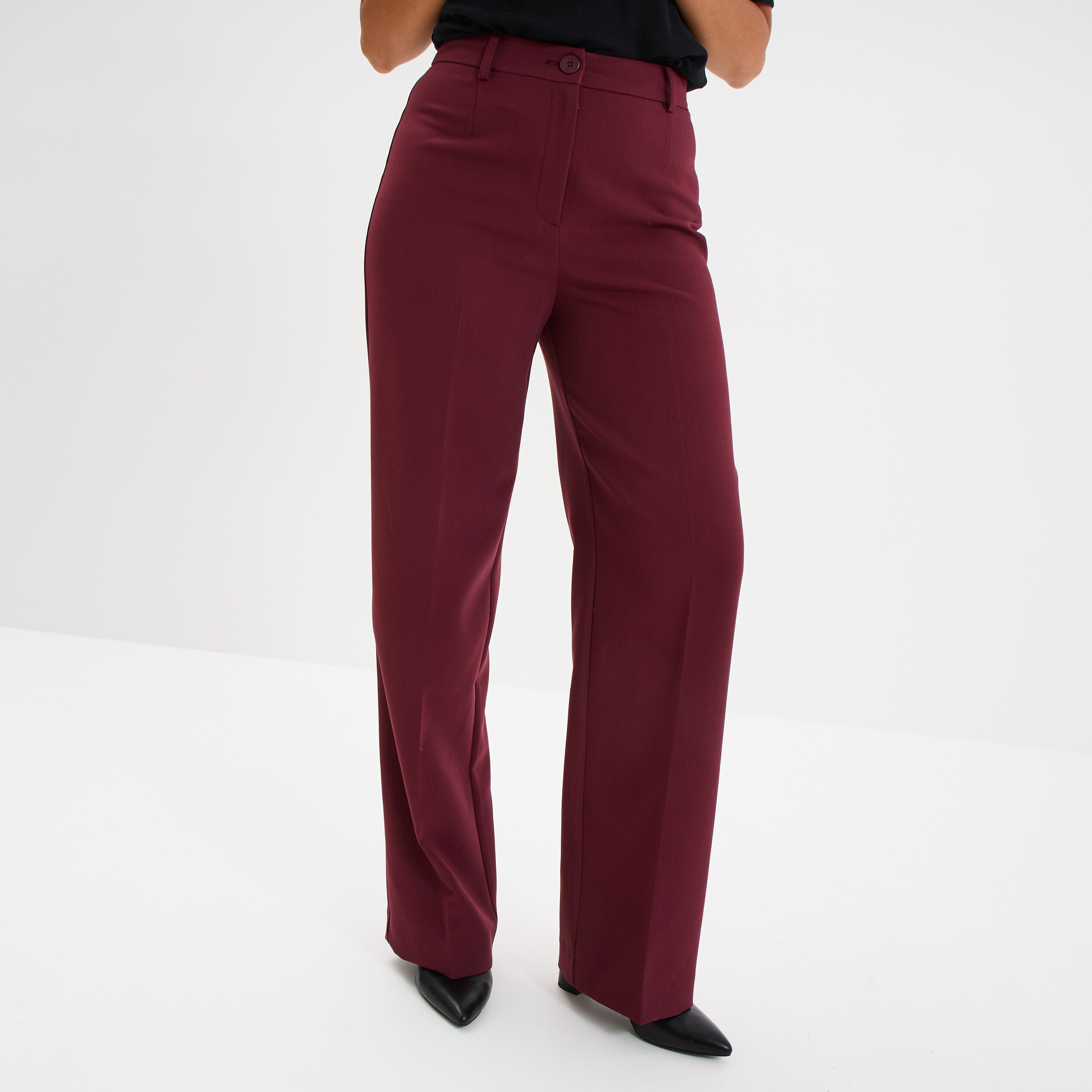 pantalon droit avec pinces violet fonce femme Pantalon droit avec pinces violet foncé femme