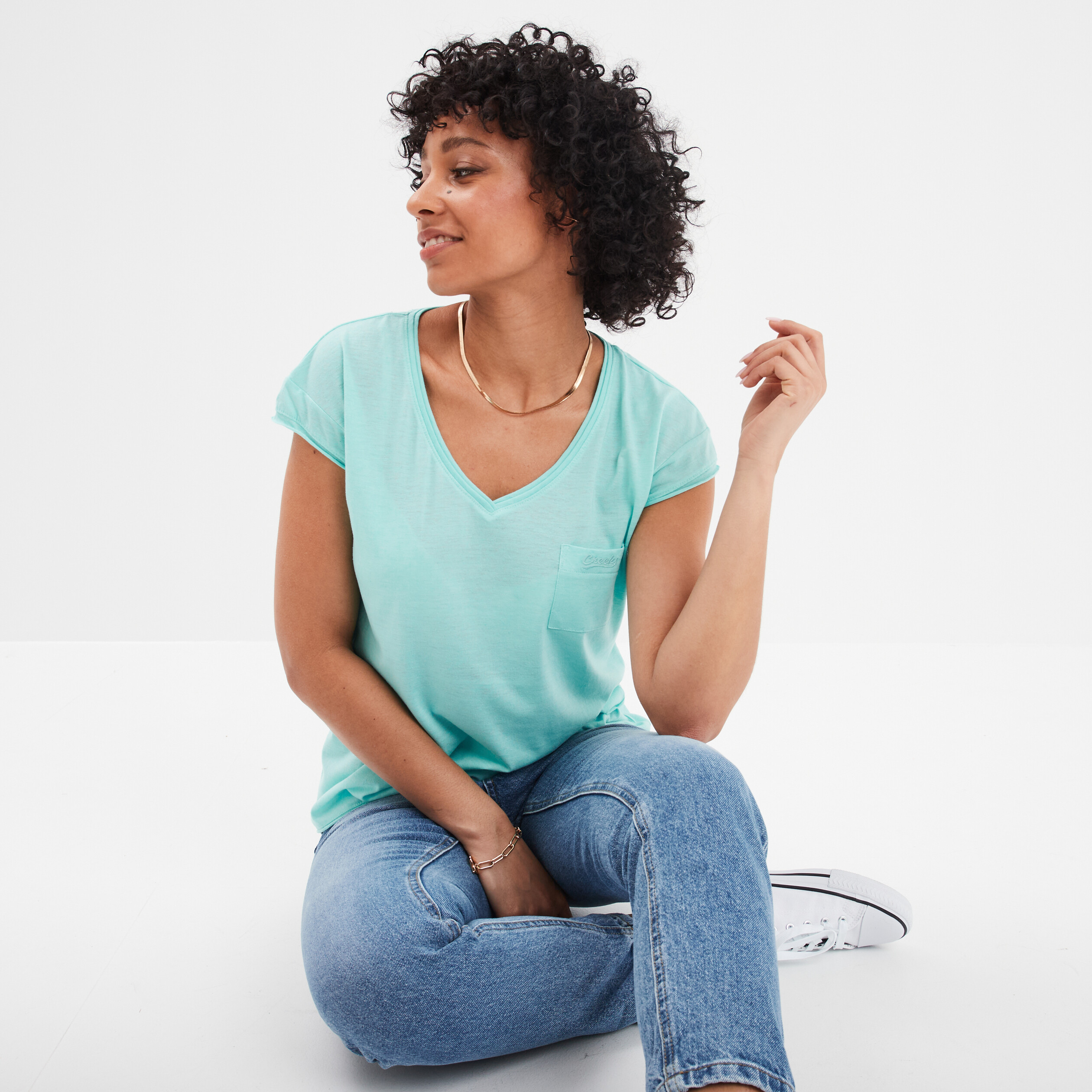 Pull turquoise col v femme best sale