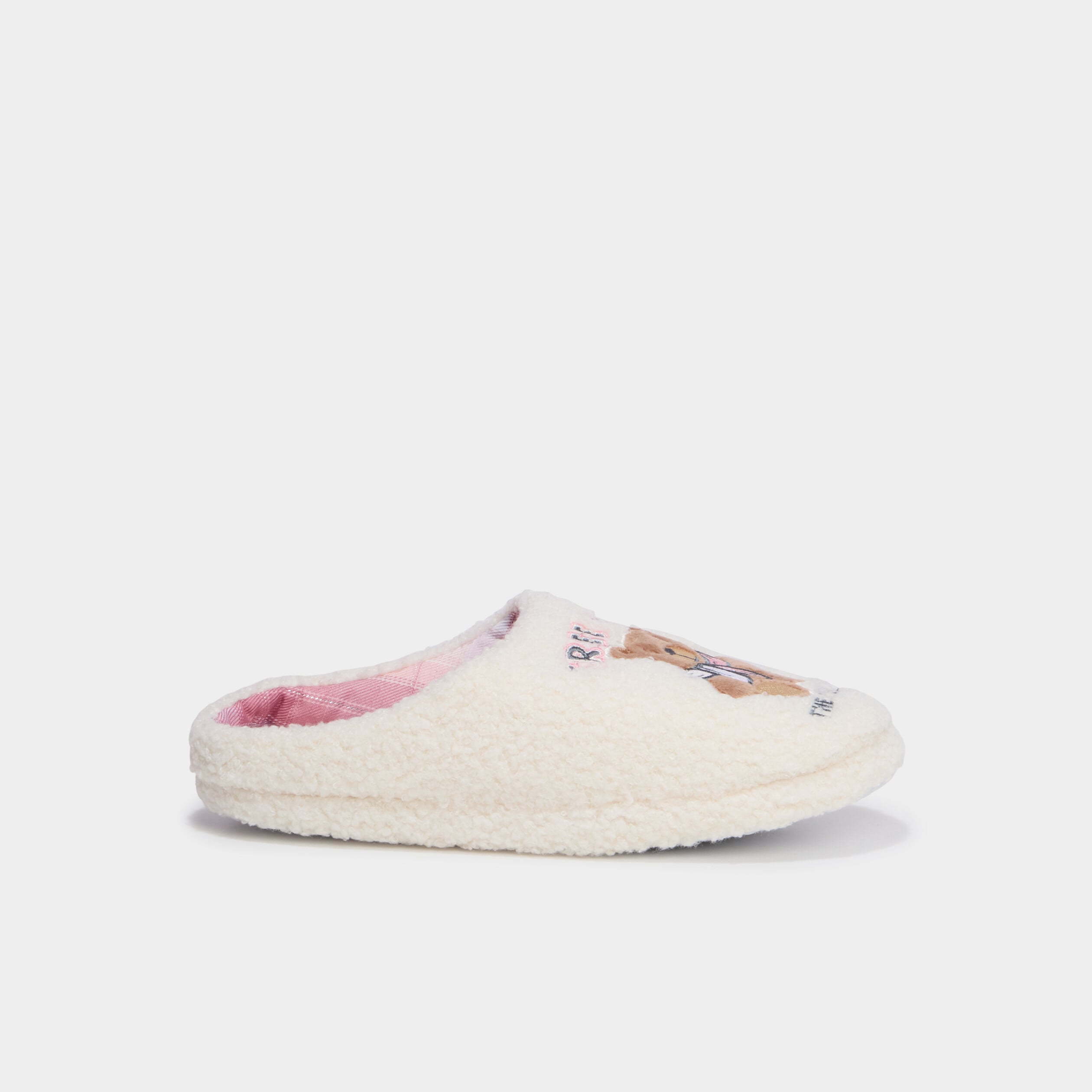 Chaussons mules effet bouclette blanc femme