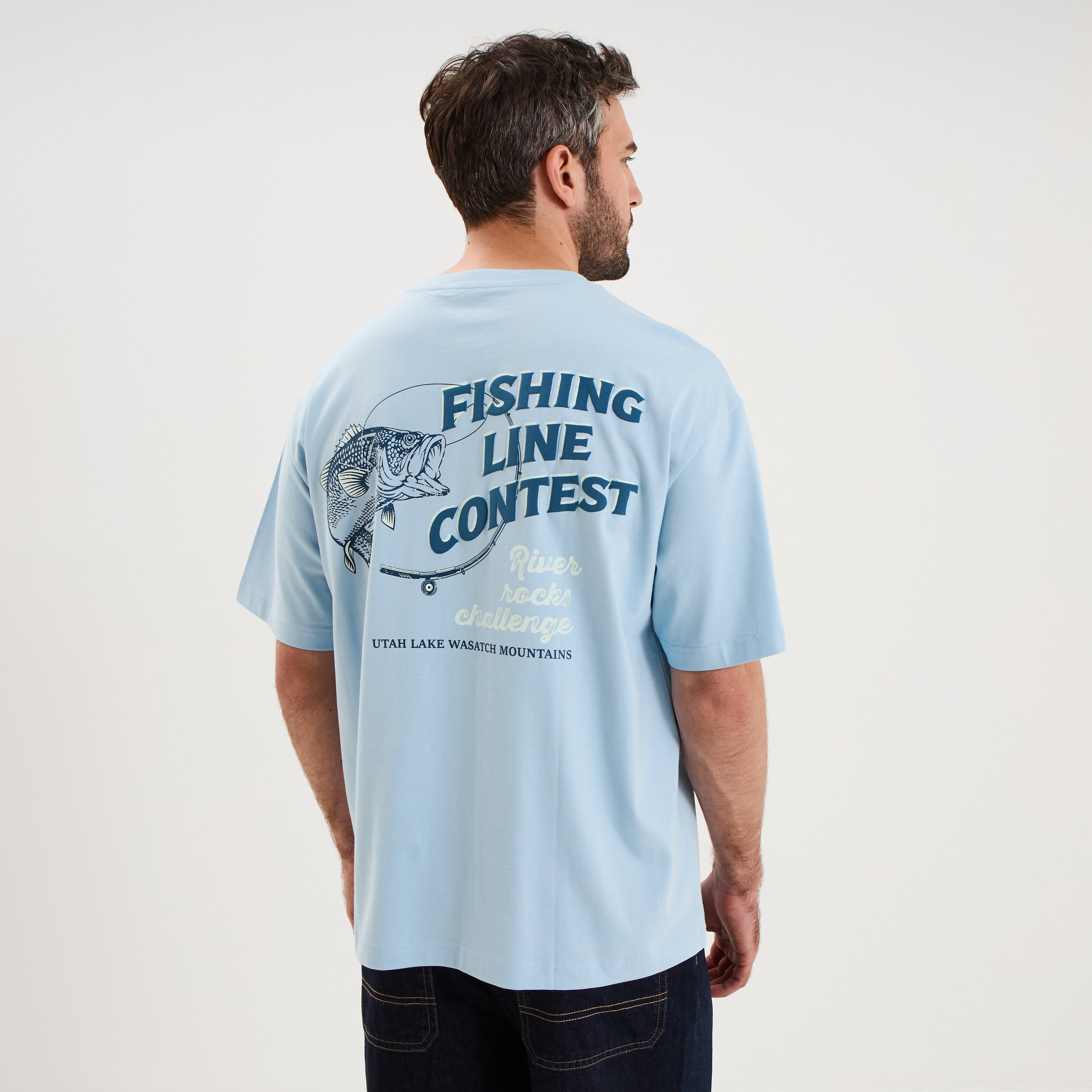 T-shirt manches courtes coton bleu clair homme