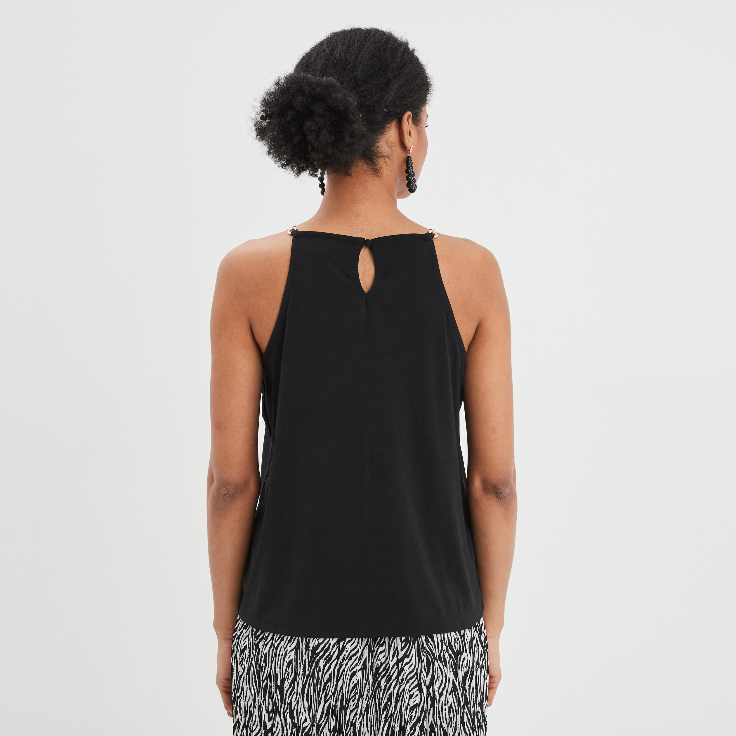 Debardeur encolure americaine a chaine noir femme