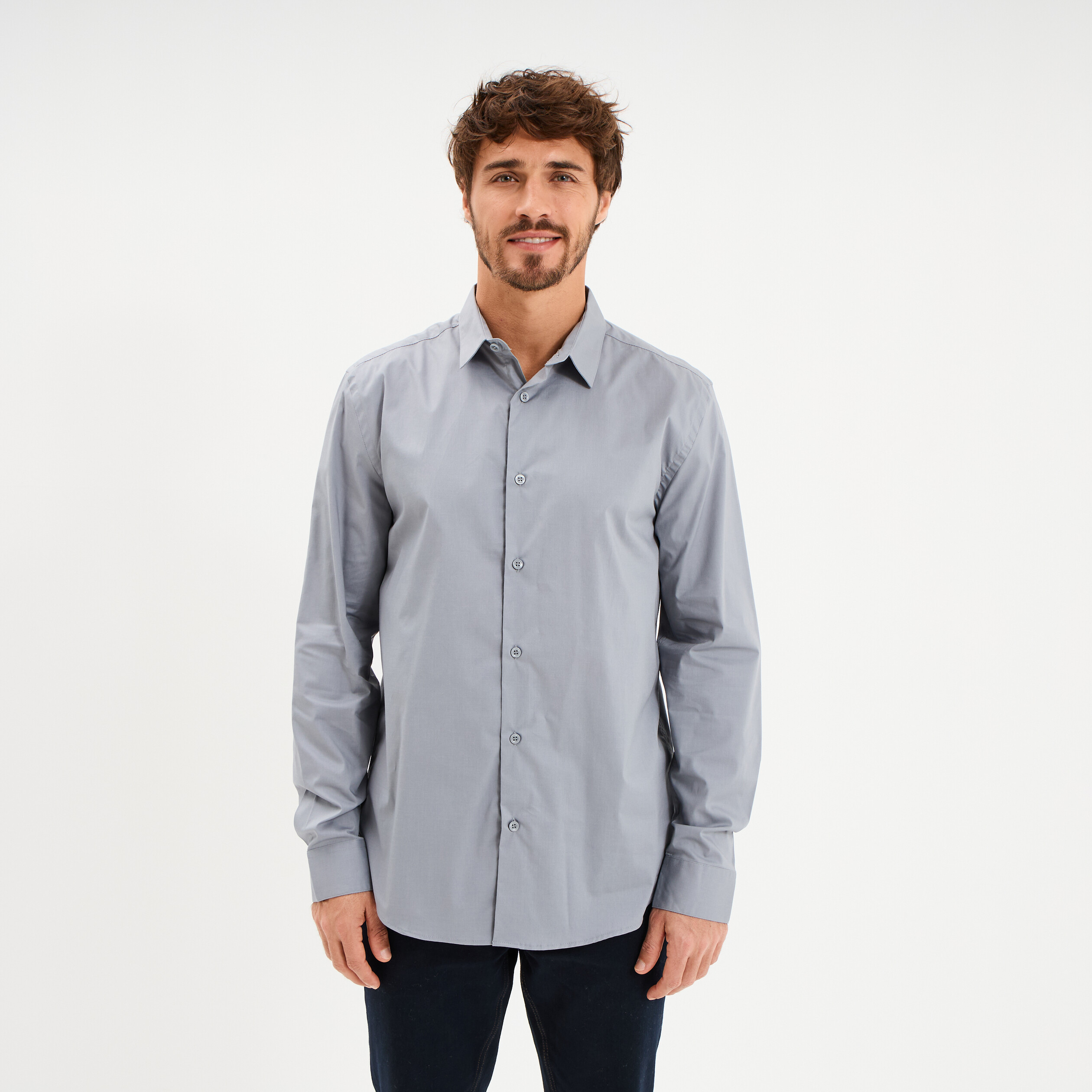 Chemise stretch manches longues bleu gris homme