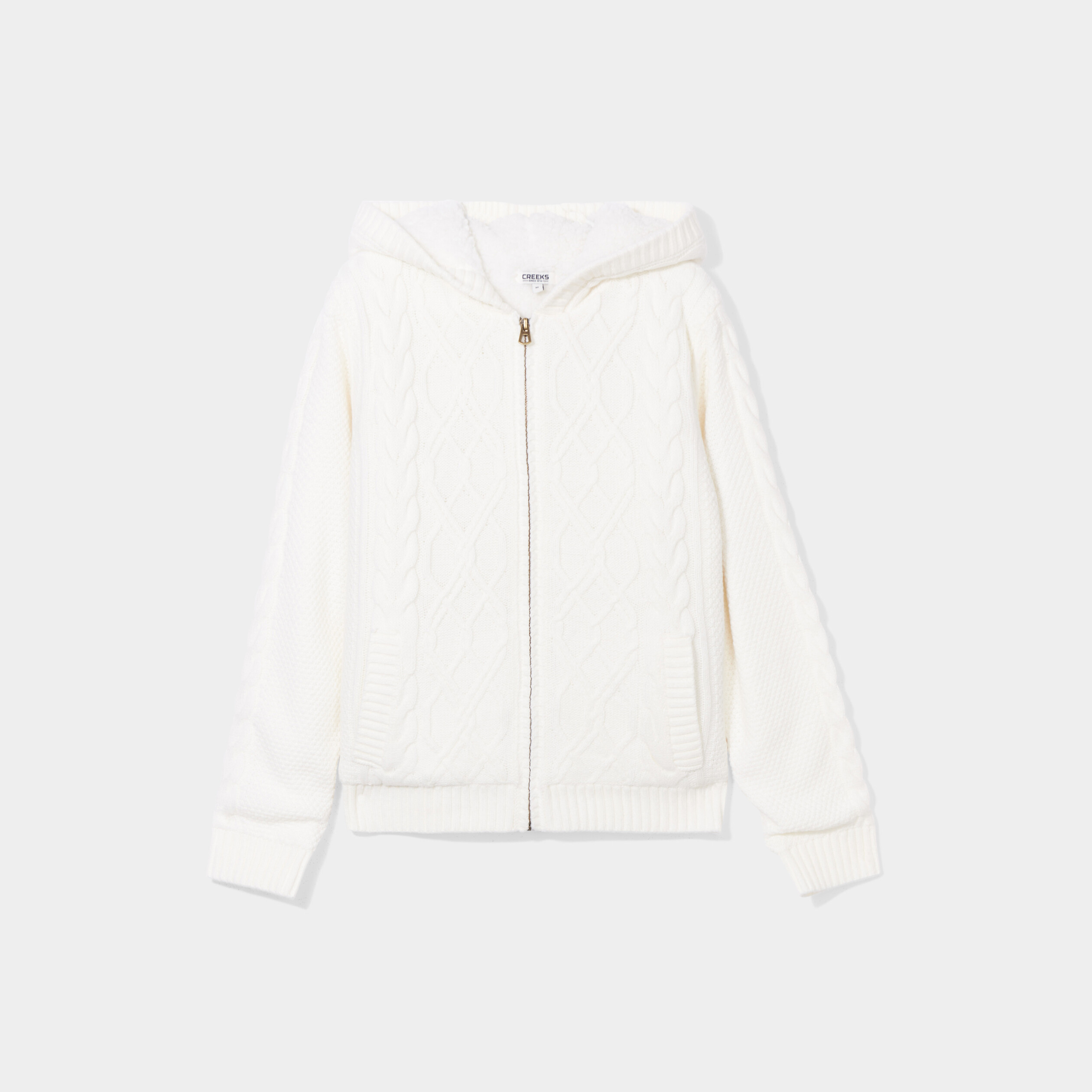 Sweat zipp&eacute; doublure effet sherpa ecru femme