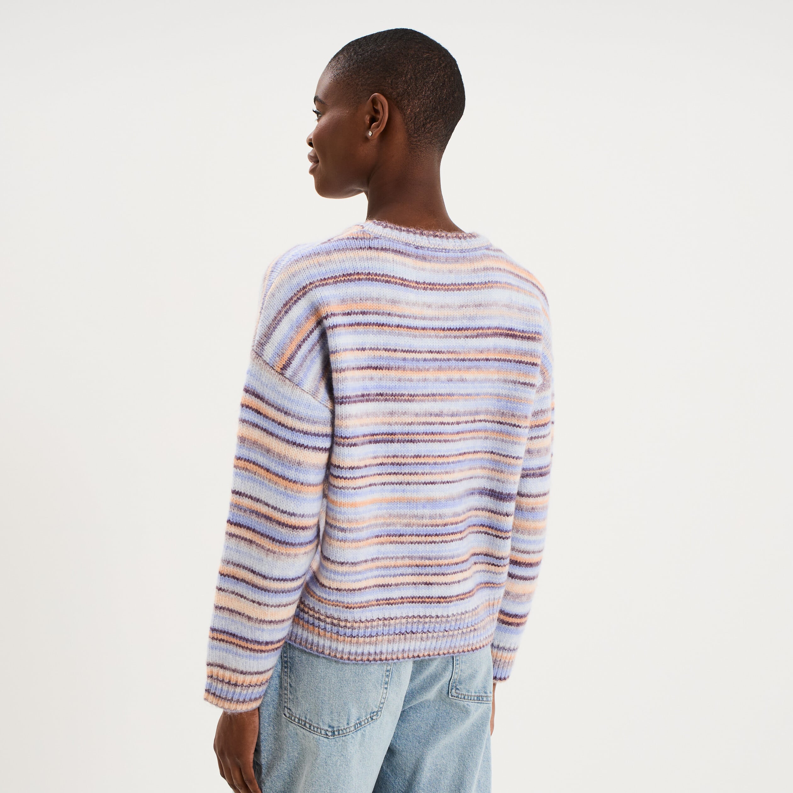 Pull col rond manches longues bleu ciel femme