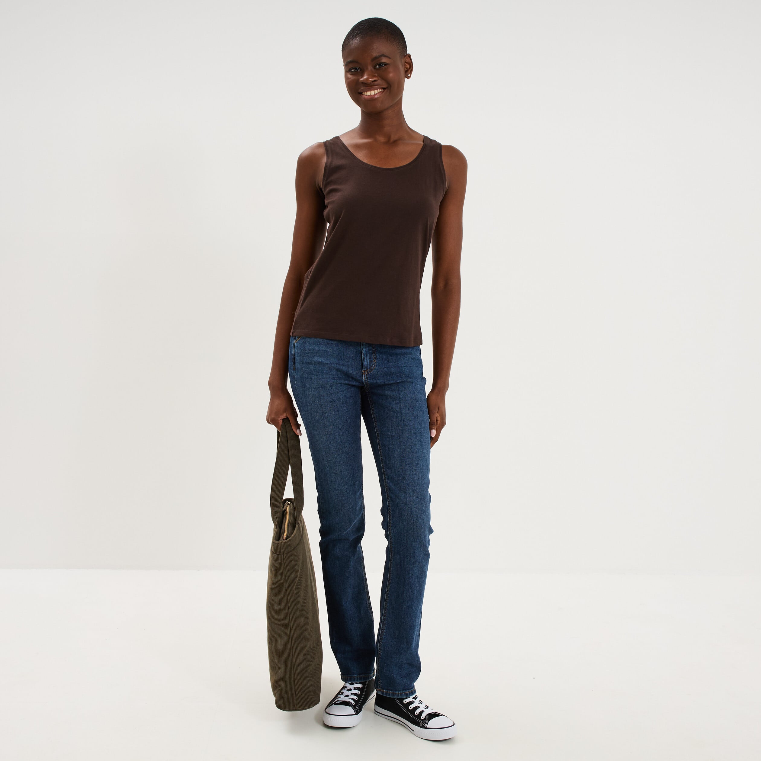 D&eacute;bardeur bretelles larges coton marron fonc&eacute; femme