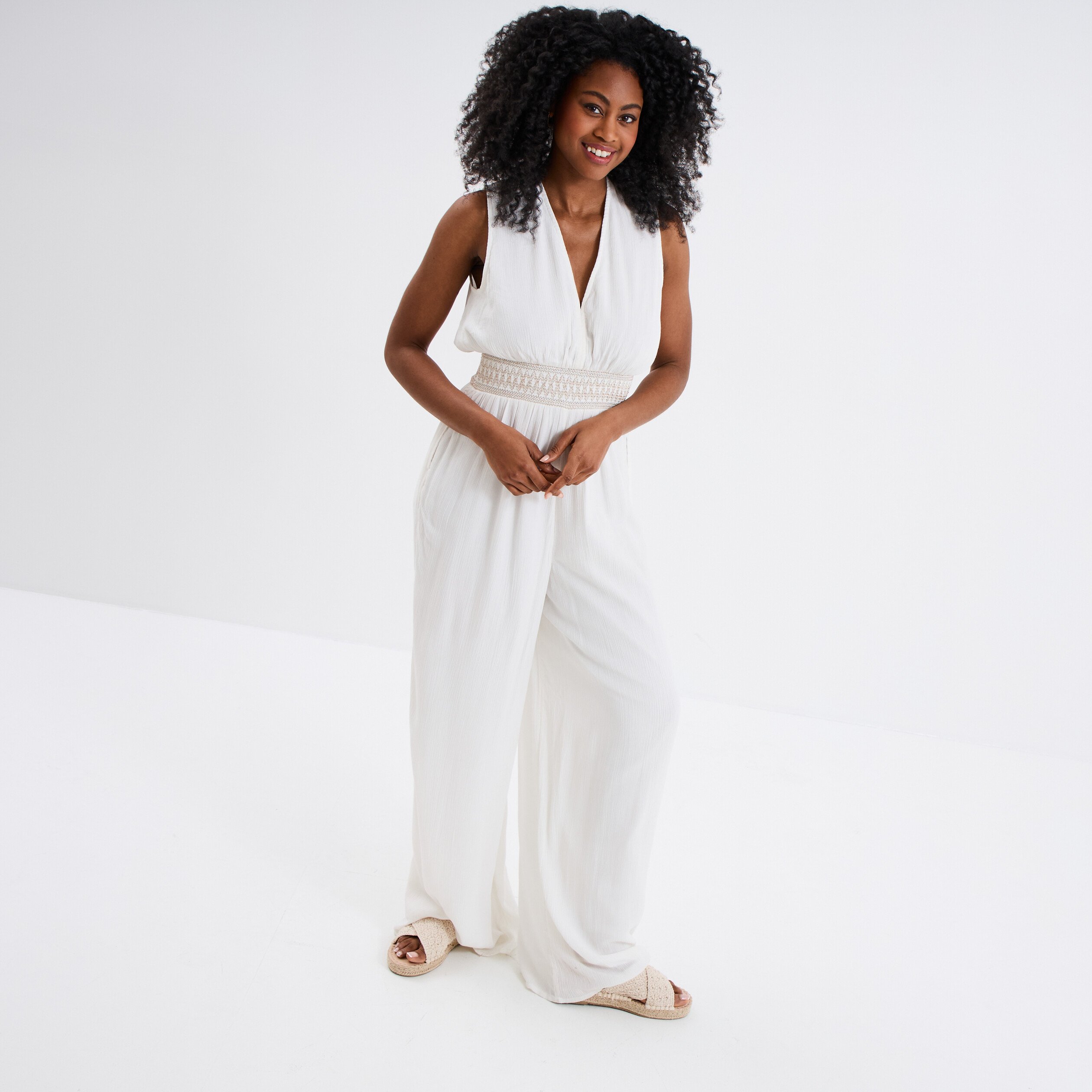 combinaison pantalon dos en v blanc femme Combinaison pantalon dos en V blanc femme