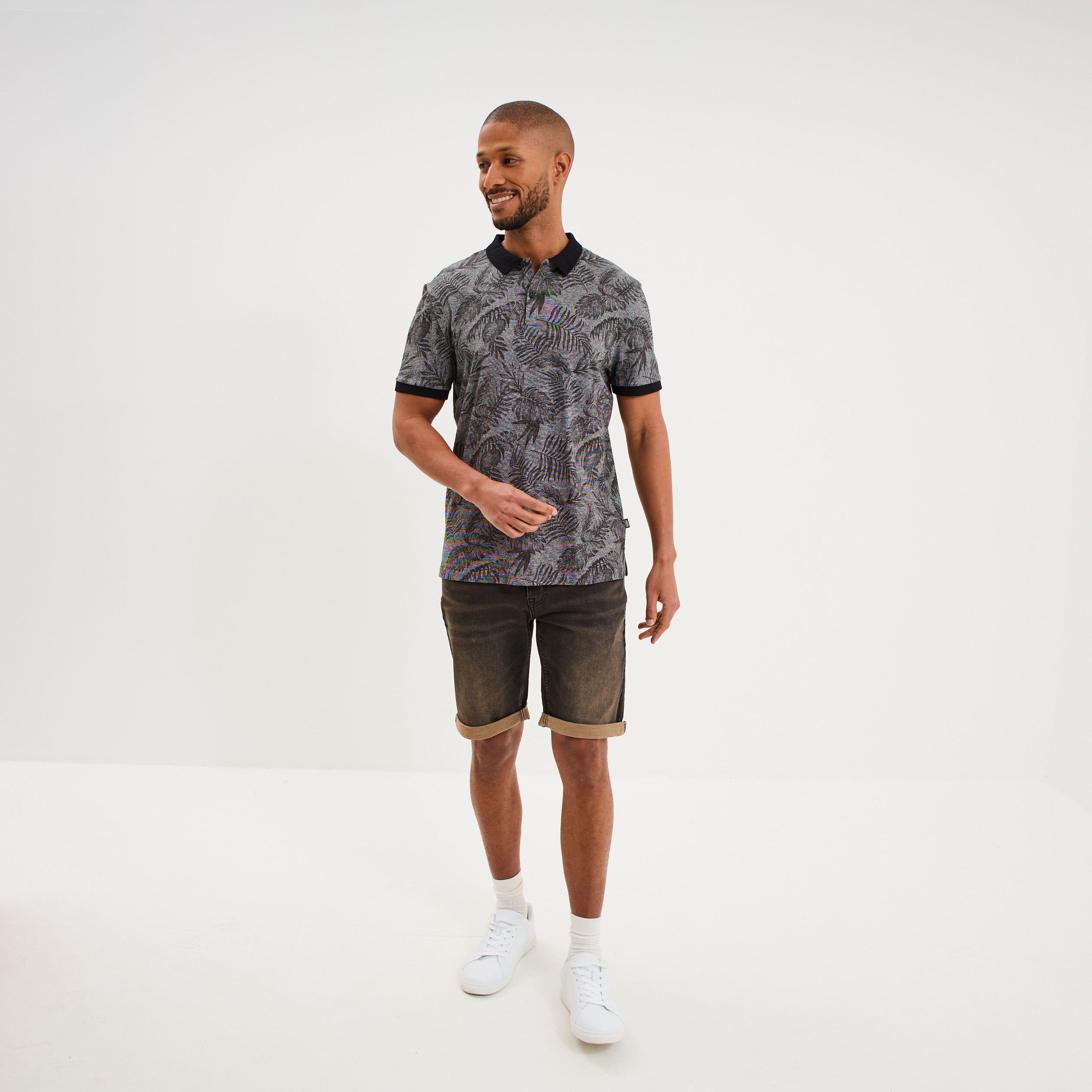 Polo jersey droit manches courtes coton noir homme