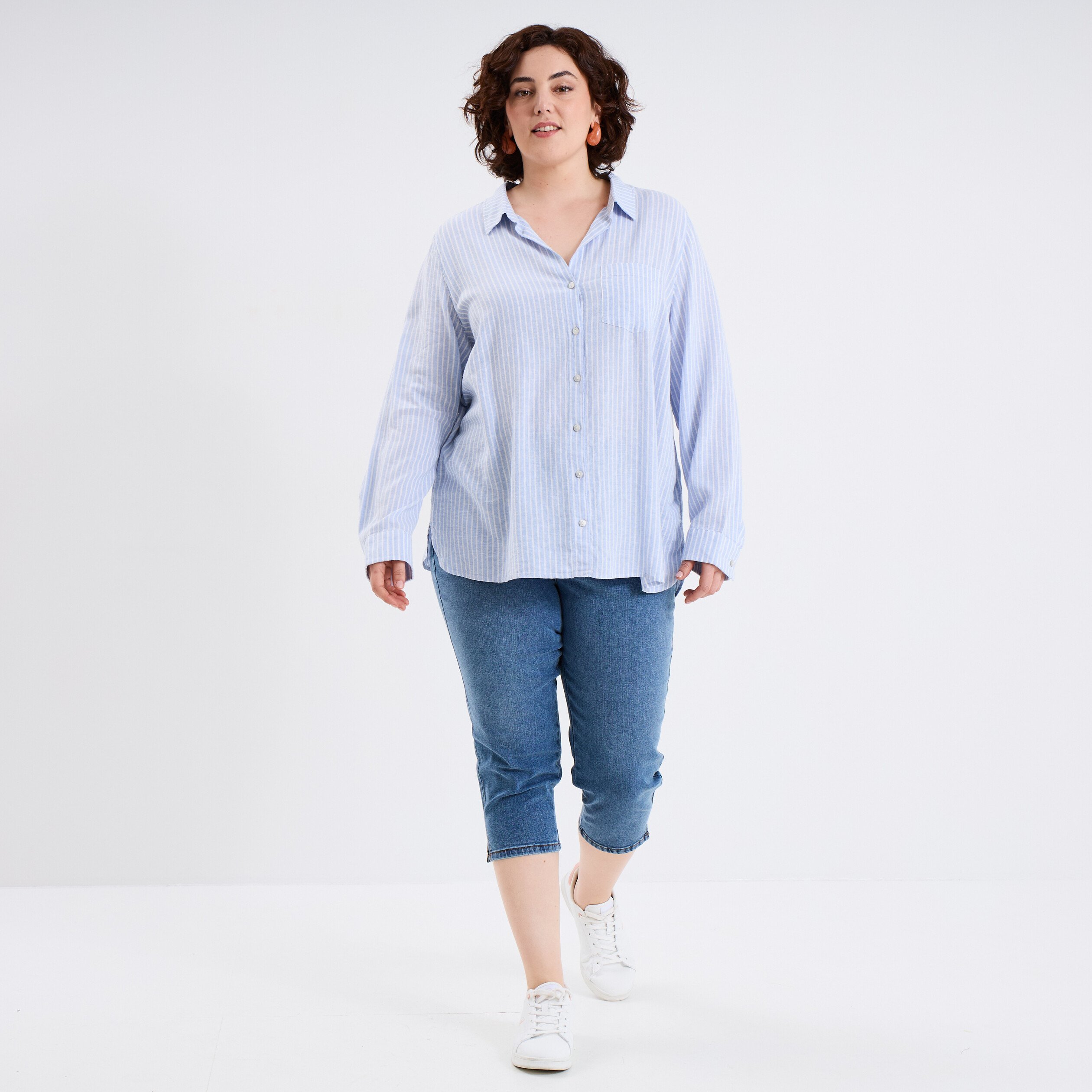 chemise oversize lin melange bleu lavande femmegt Chemise oversize lin mélangé bleu lavande femme grande taille
