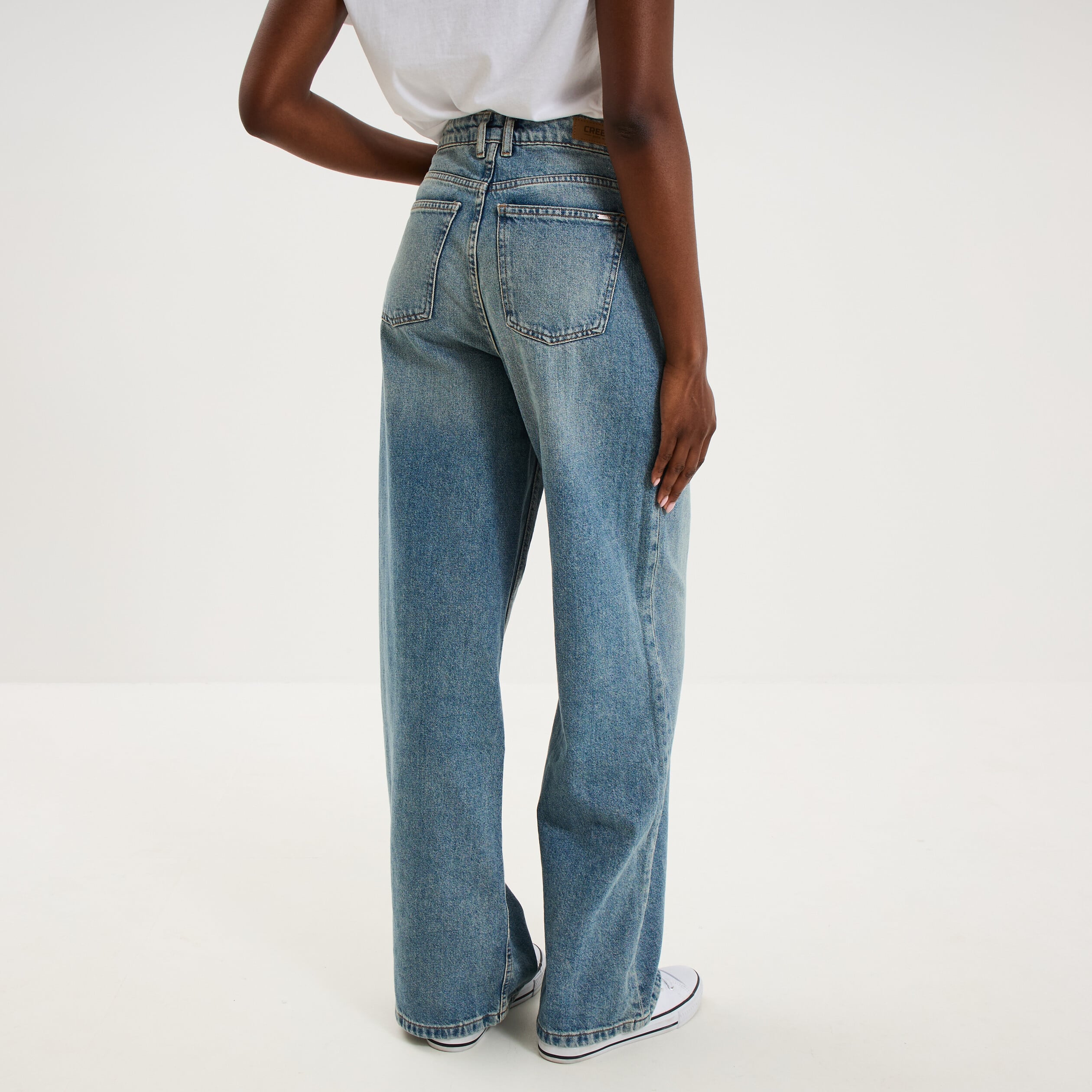 Jean large taille haute coton denim dirty femme