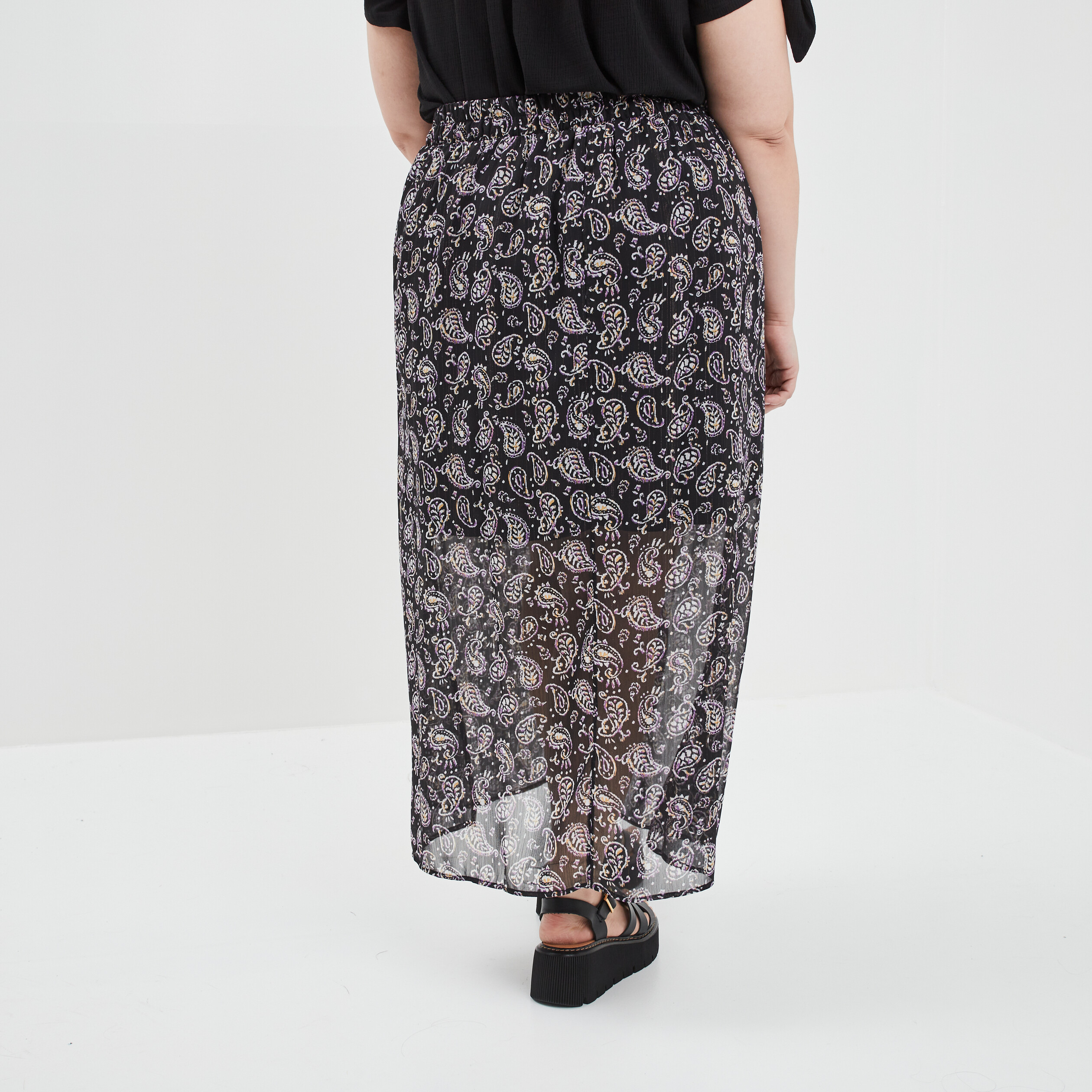 jupe droite fendue fils metallises noir femmegt Jupe droite fendue fils métallisés noir femme grande taille