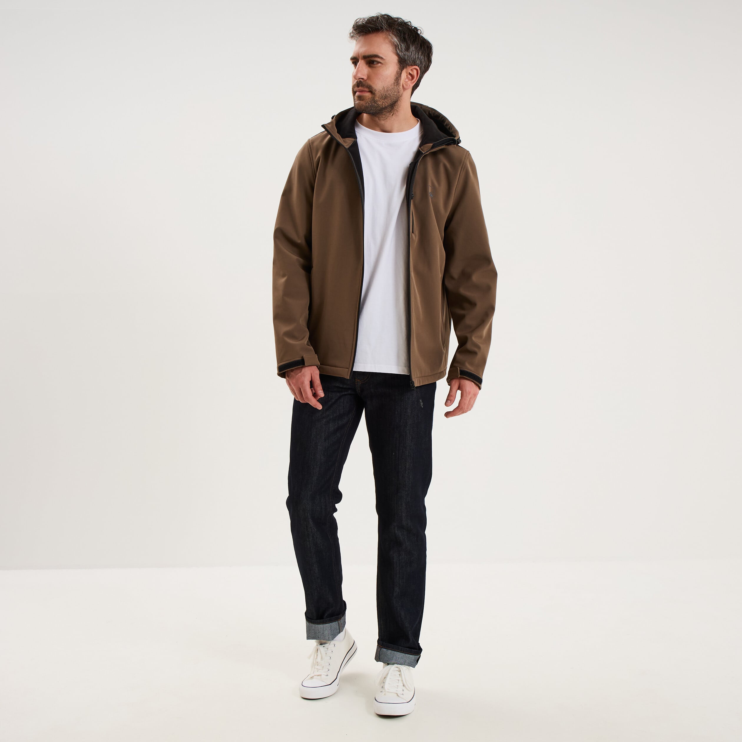 Blouson d&eacute;perlant fourr&eacute; &agrave; capuche vert kaki homme