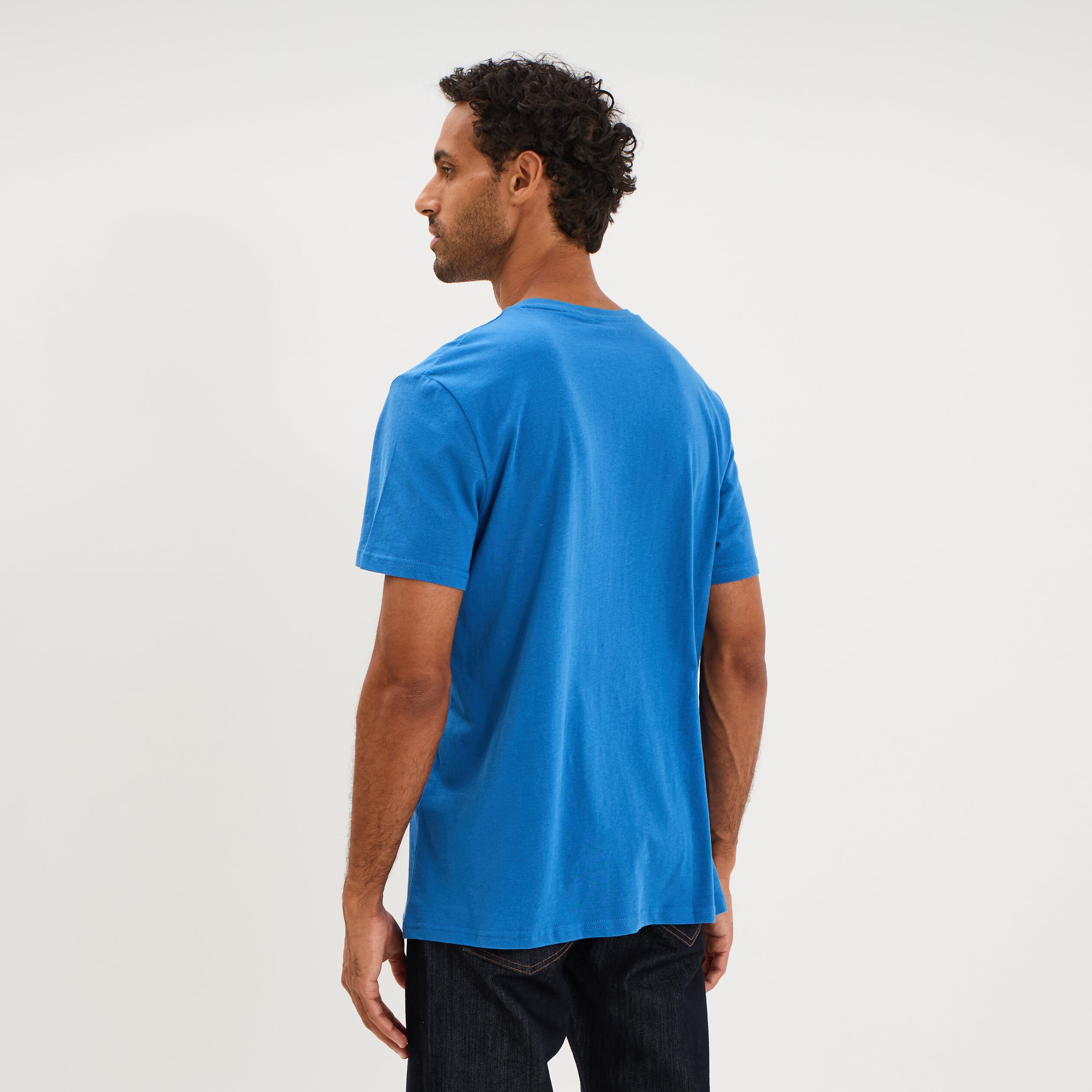 T-shirt droit en coton manches courtes bleu homme