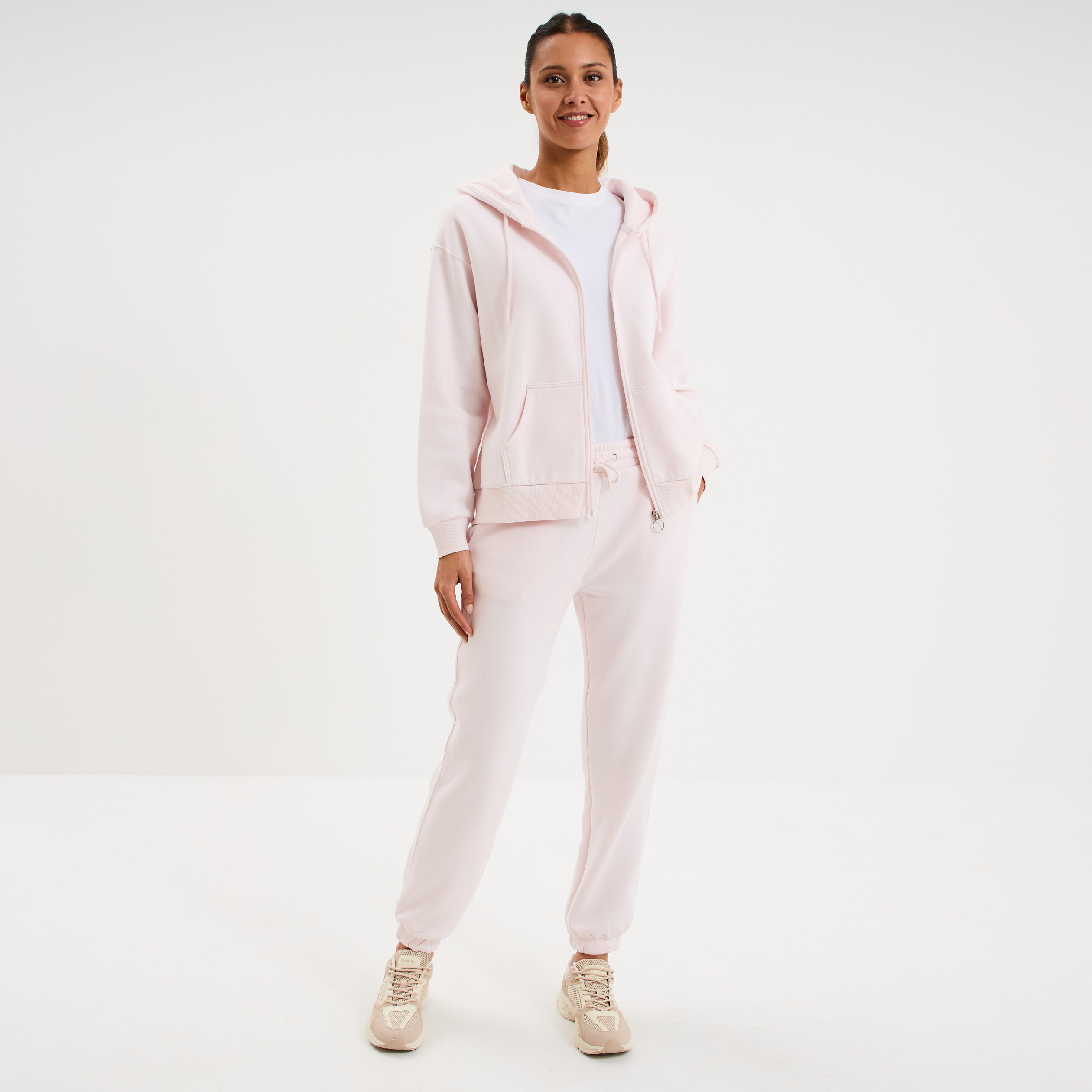 Pantalon jogging droit molleton rose clair femme