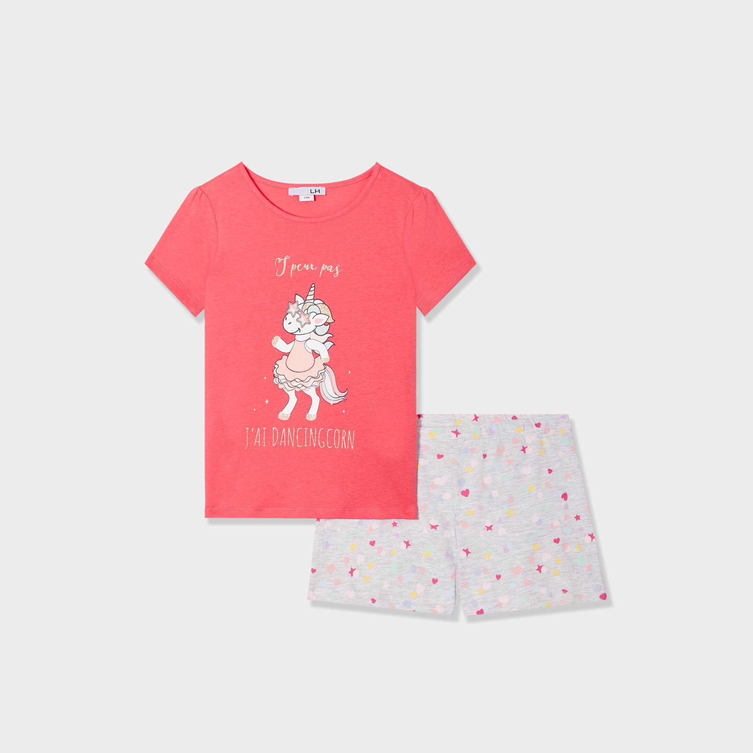 ensemble pyjama short 2 pieces coton rose vif fille Ensemble pyjama short 2 pièces coton rose vif fille
