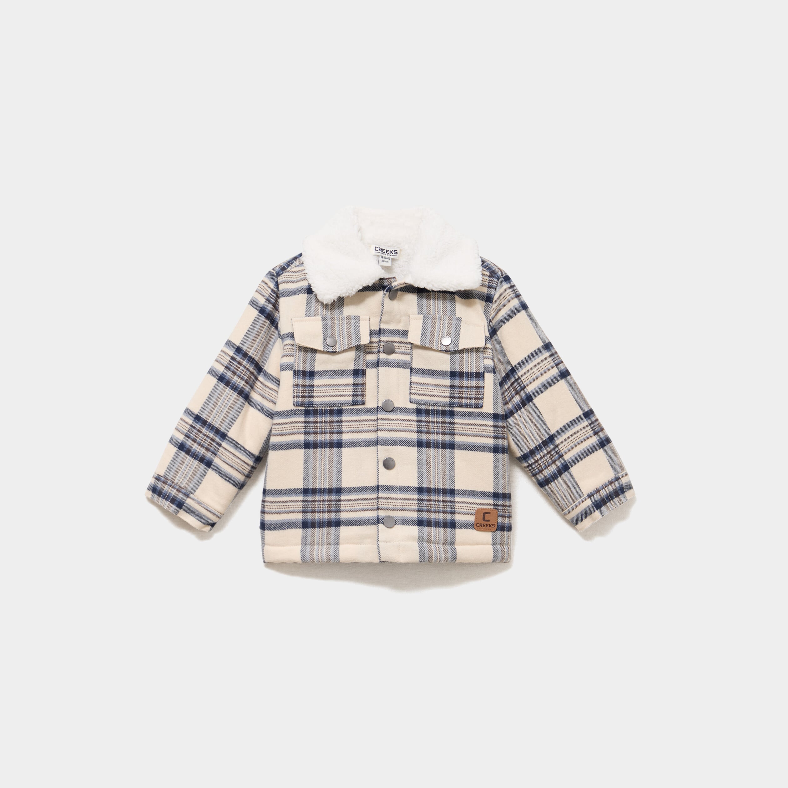 Veste doubl&eacute;e boutonn&eacute;e col aviateur ecru b&eacute;b&eacute; gar&ccedil;on