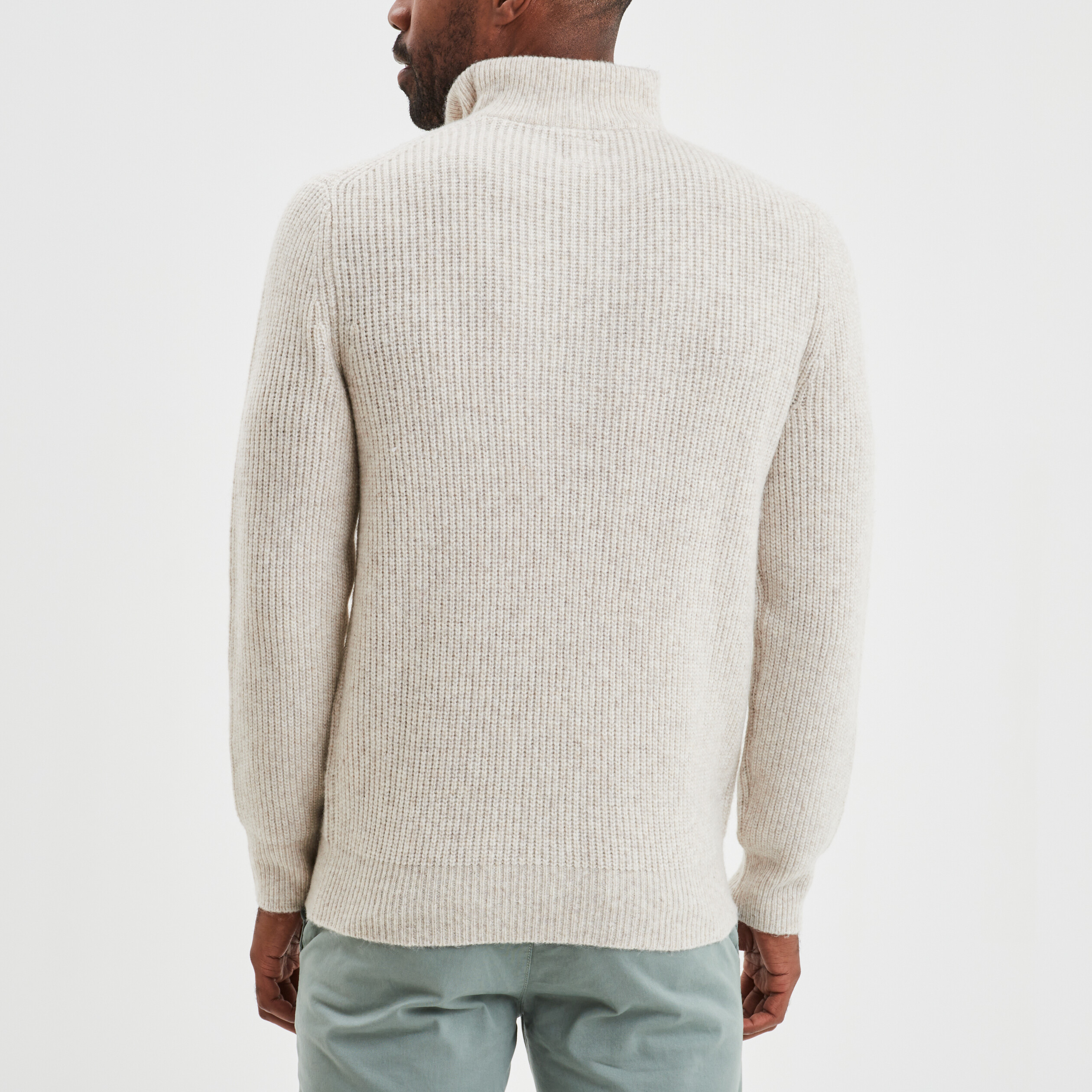 Pull avec col camionneur côtelé beige homme