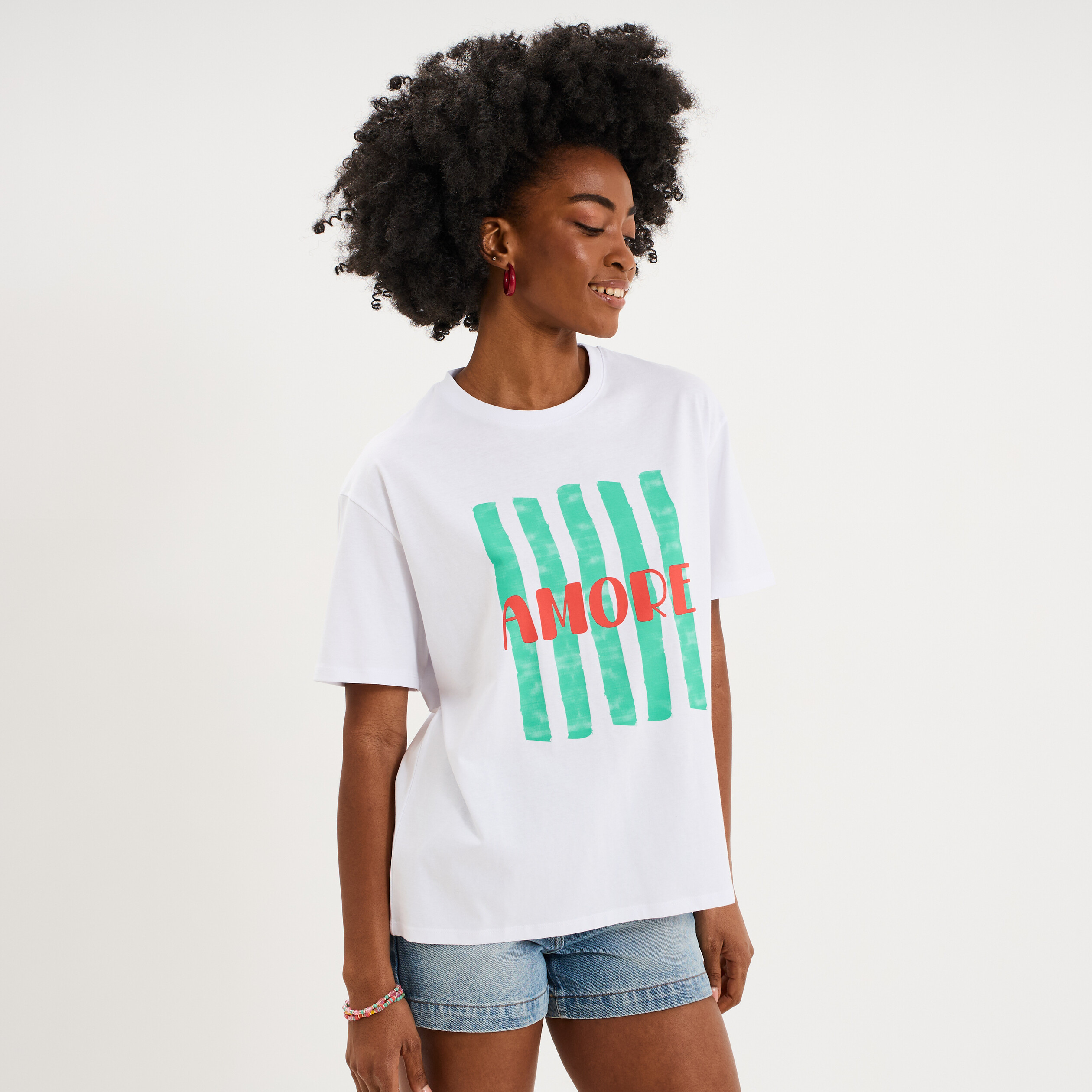 T-shirt droit manches courtes coton blanc femme