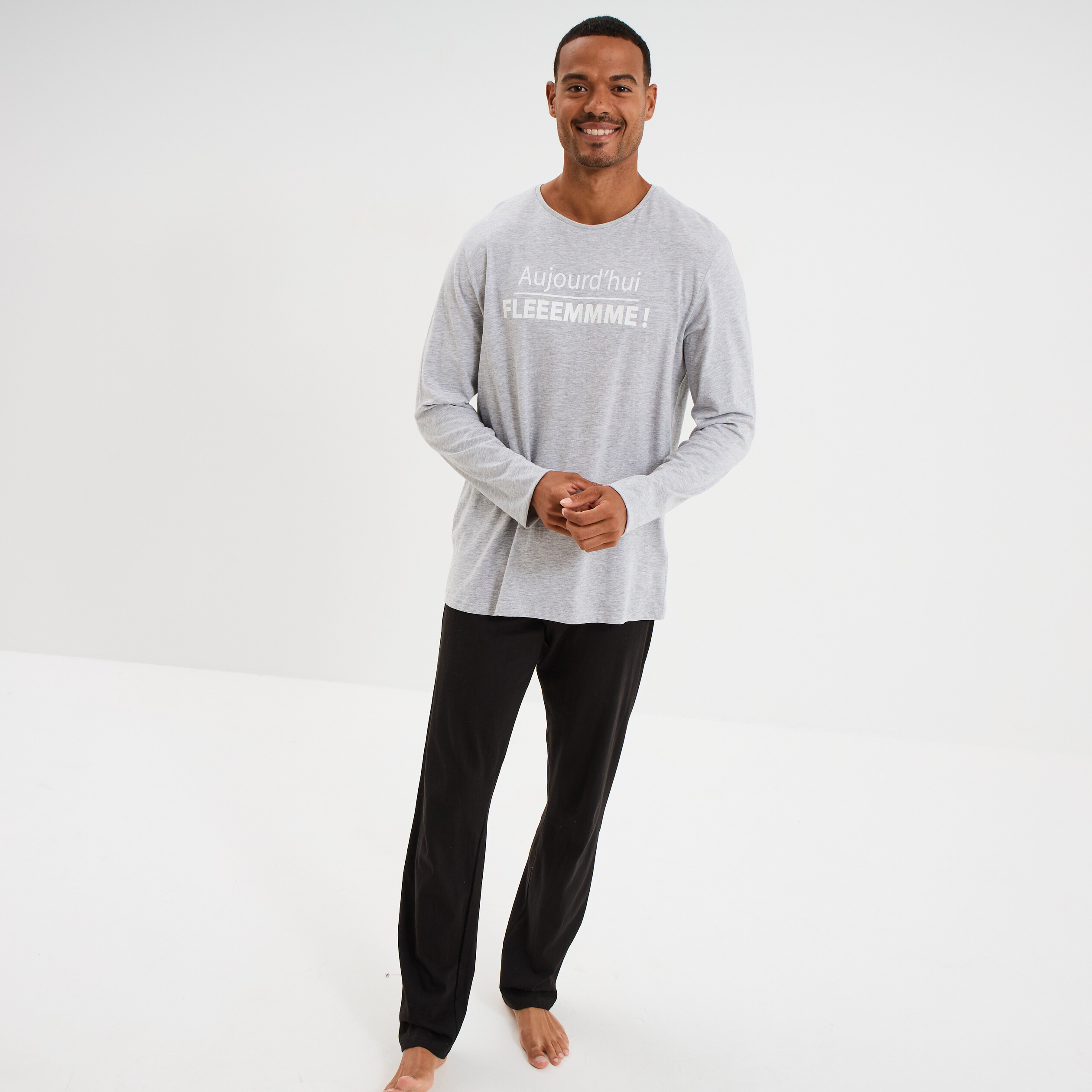 ensemble pyjama 2 pieces coton gris clair homme Ensemble pyjama 2 pièces coton gris clair homme