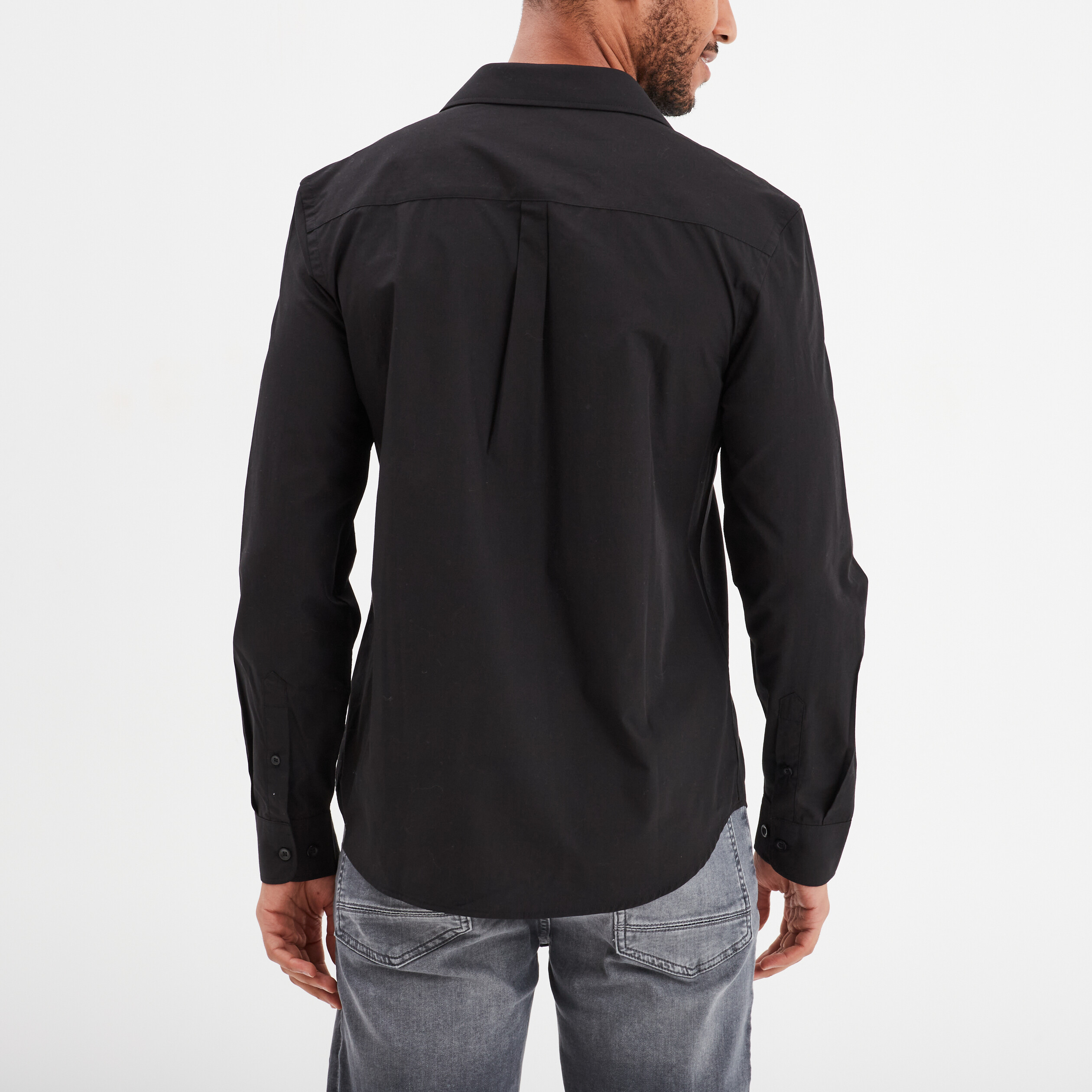 Chemise droite manches longues noir homme