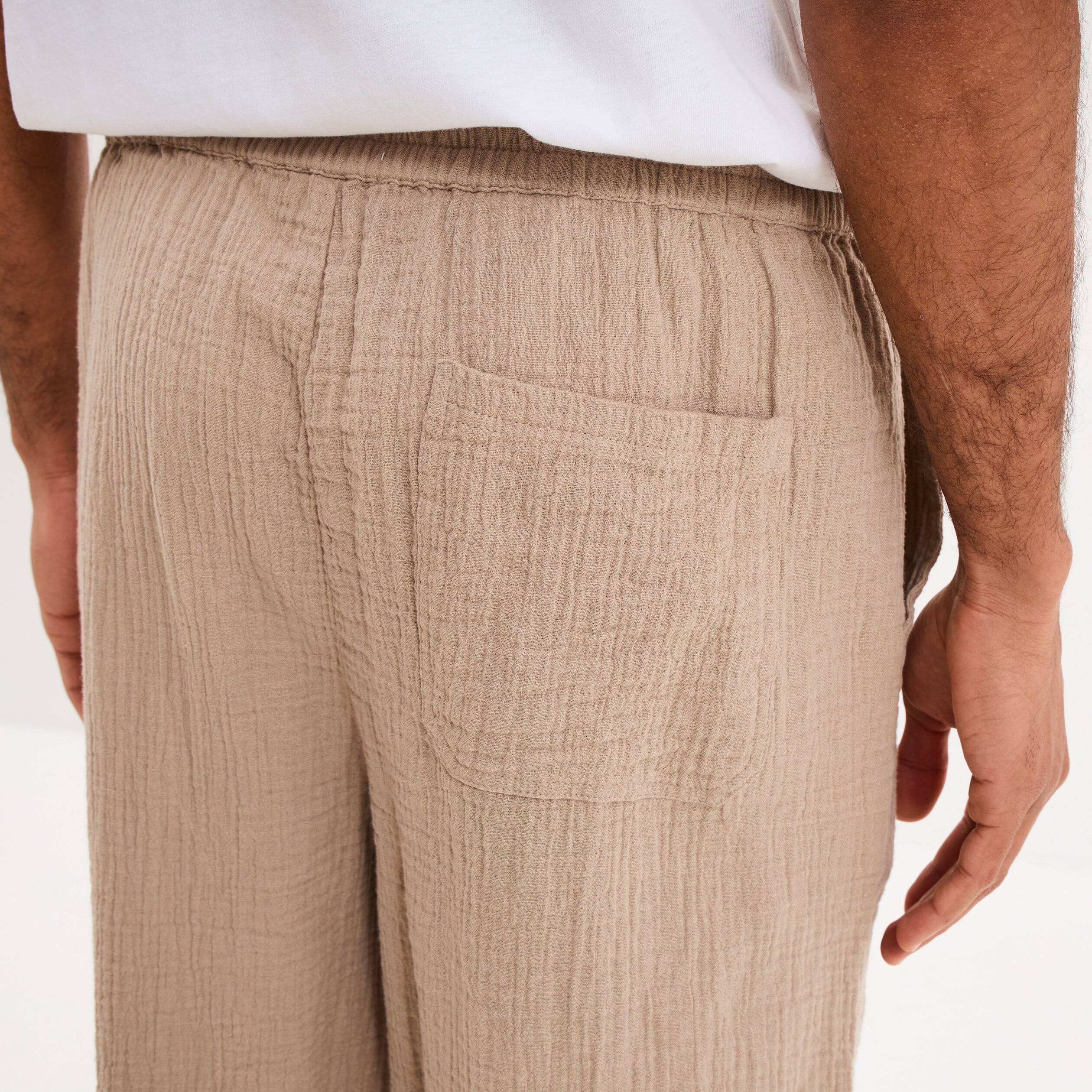 Short chino droit gaze de coton taupe homme