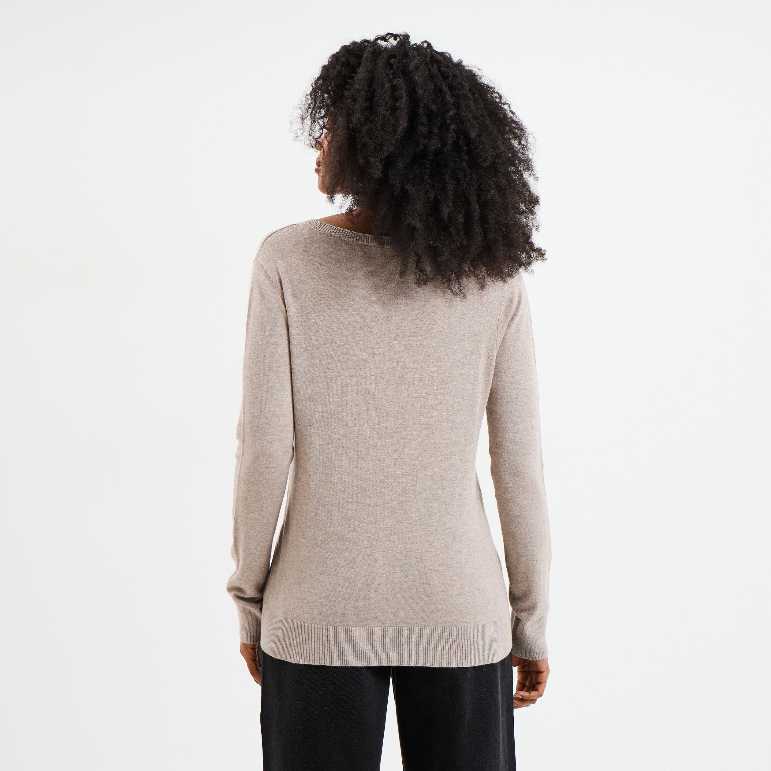 pull col en v manches longues beige femme Pull col en V manches longues beige femme
