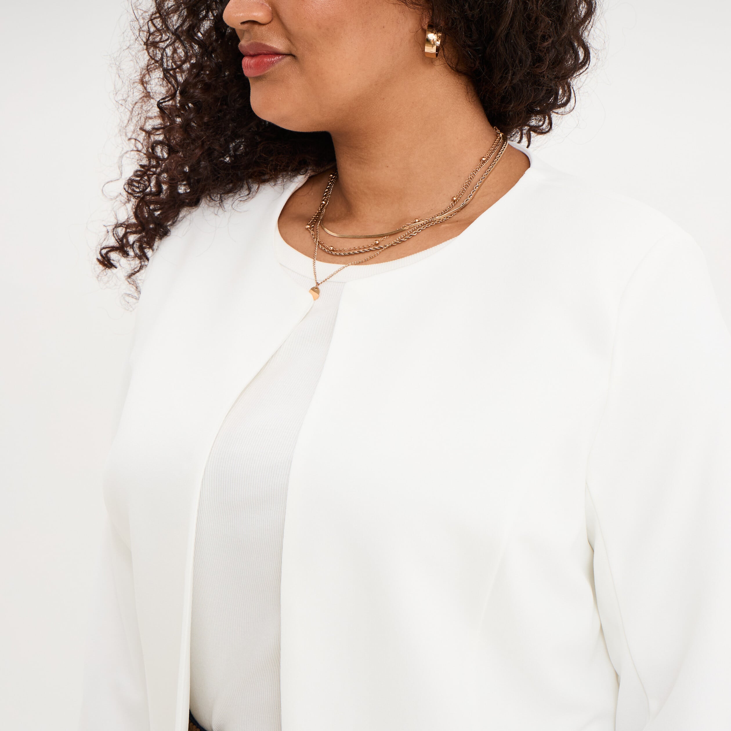 Veste ajust&eacute;e courte manches longues blanc femme grande taille