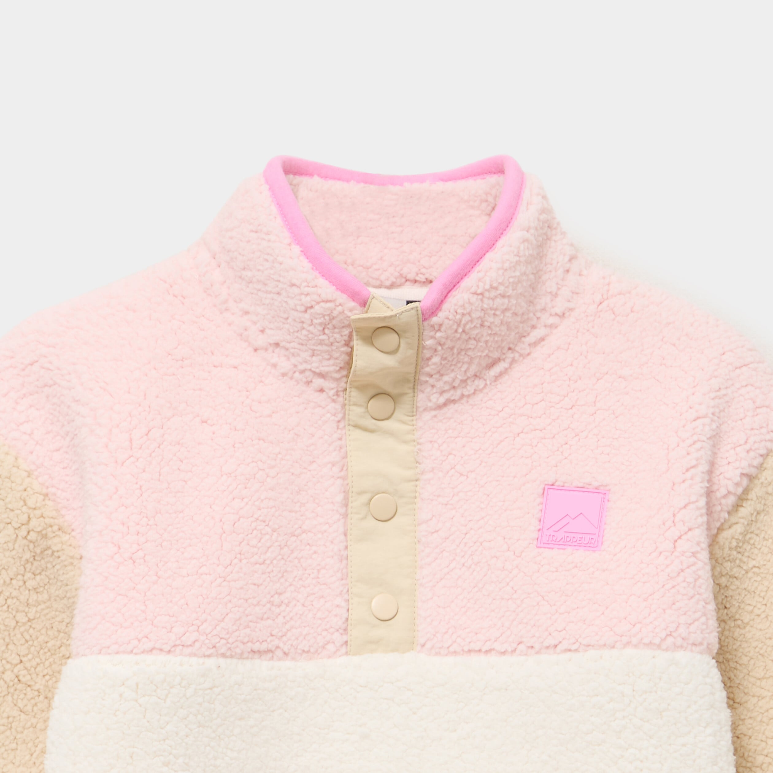 Sweat effet sherpa col montant boutonn&eacute; sable fille