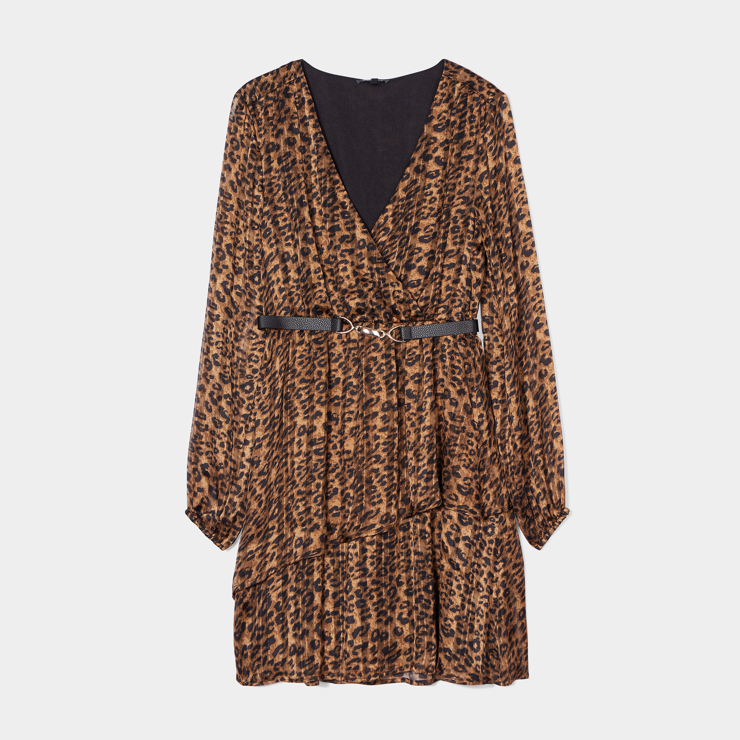 Robe droite ceinturée beige femme
