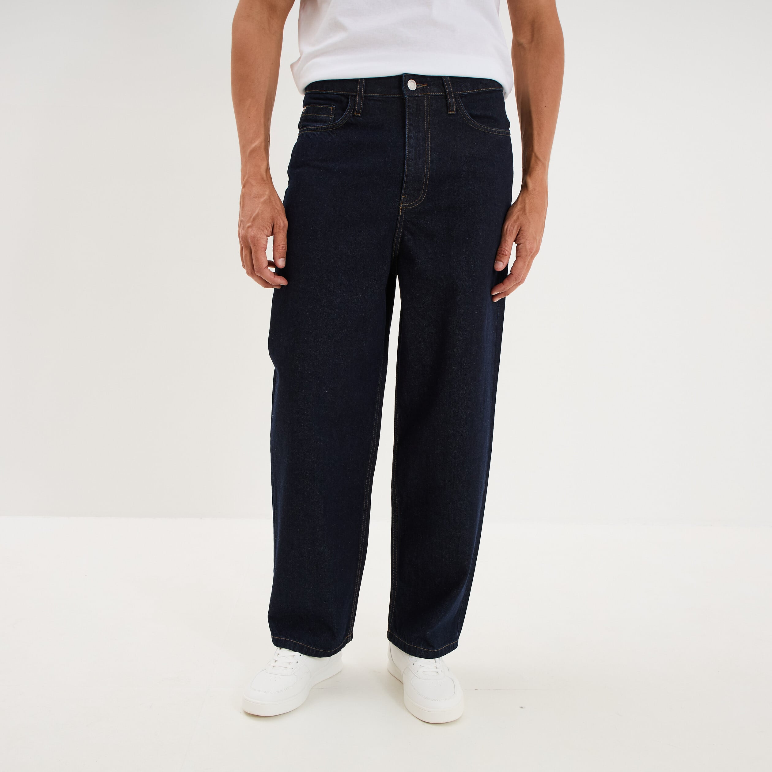 Jeans baggy 5 poches coton denim brut homme