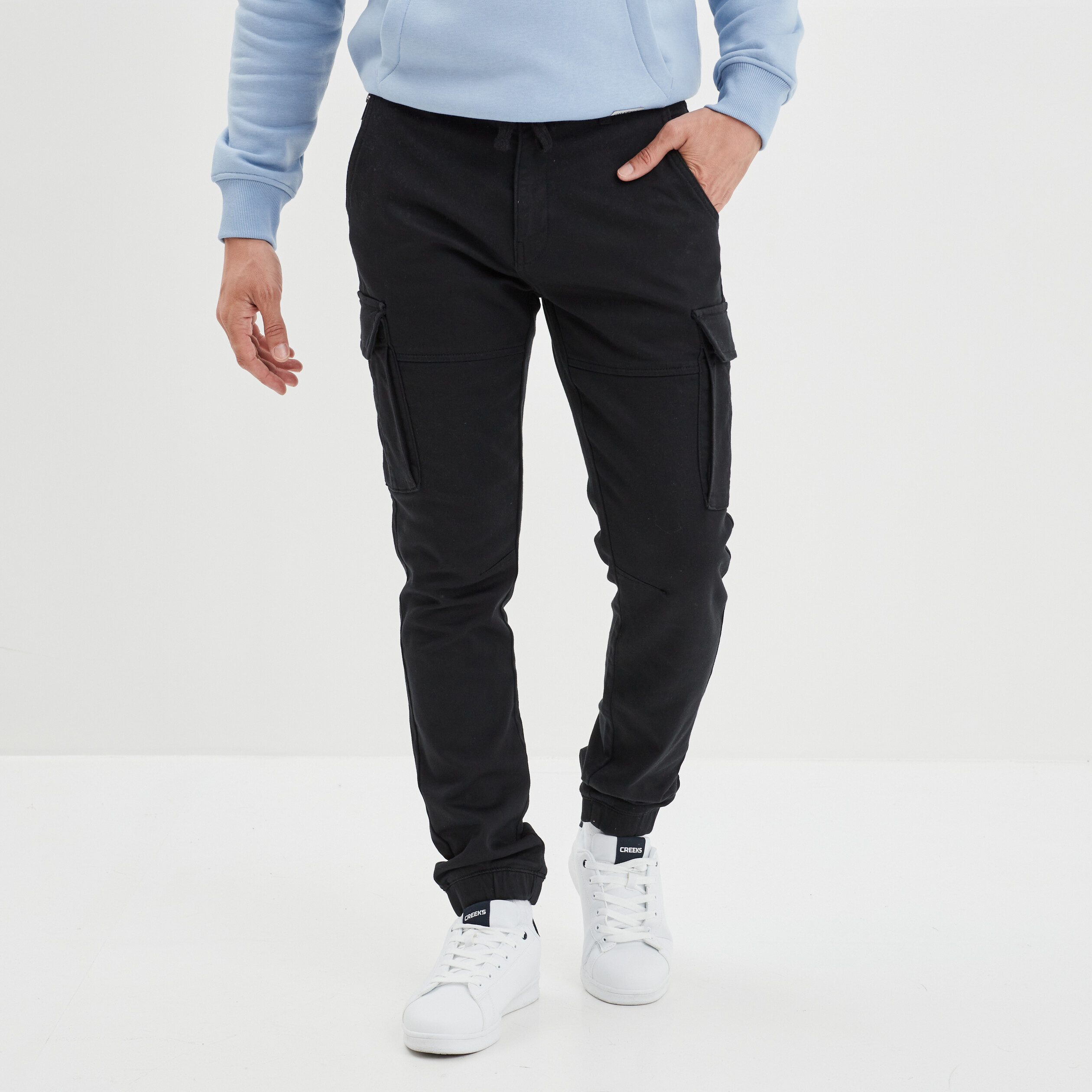 Pantalon cargo à coulisse noir homme