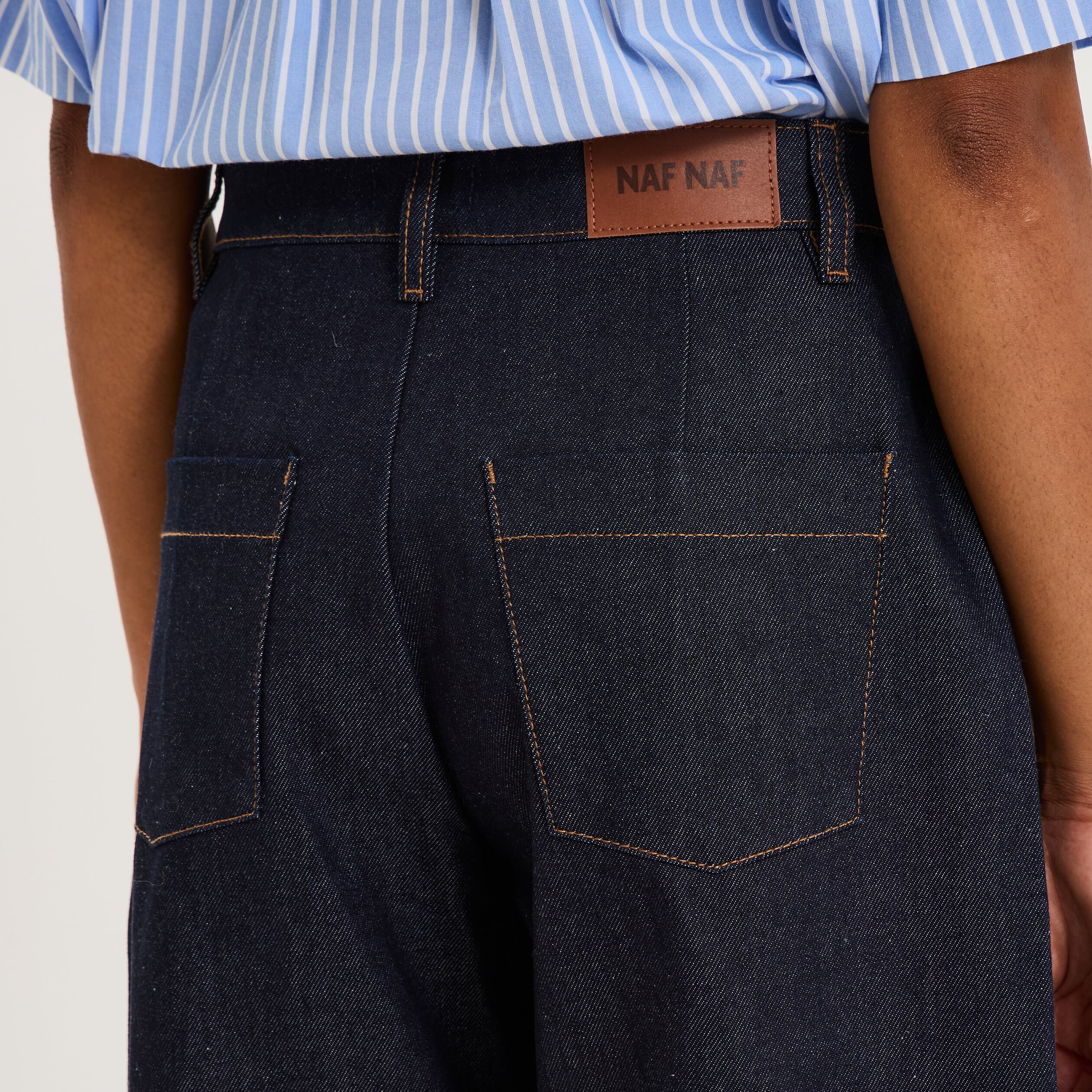 Jean barrel taille haute denim brut femme