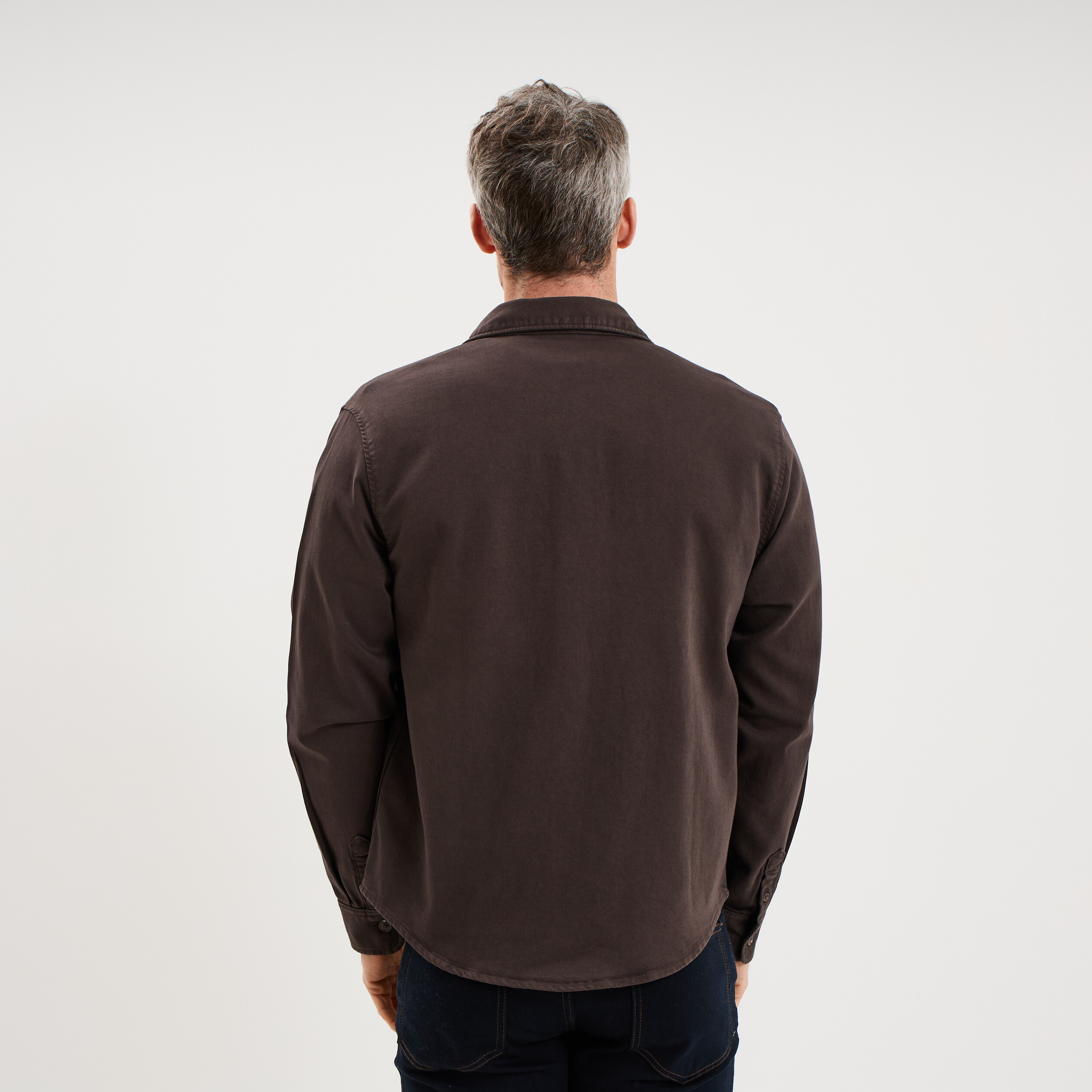 Surchemise droite m&eacute;lange coton stretch marron fonc&eacute; homme