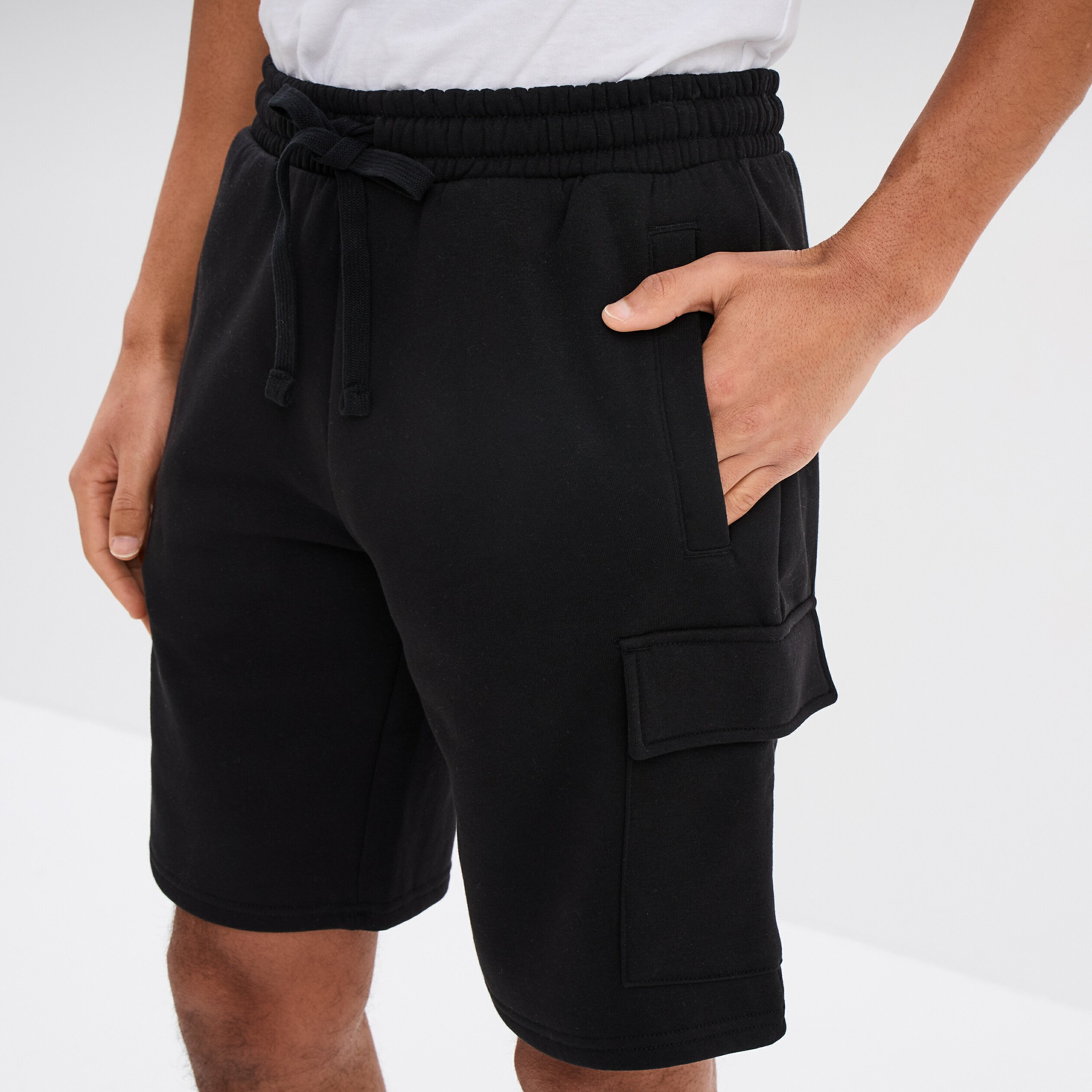Bermuda cargo molleton taille élastiquée noir homme