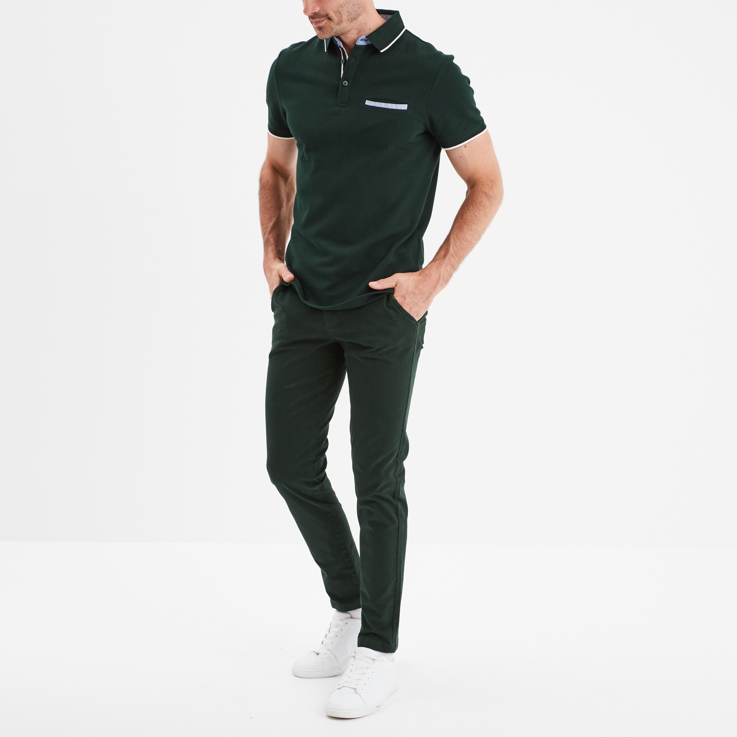 polo manches courtes 1 poche coton vert fonce homme Polo manches courtes 1 poche coton vert foncé homme