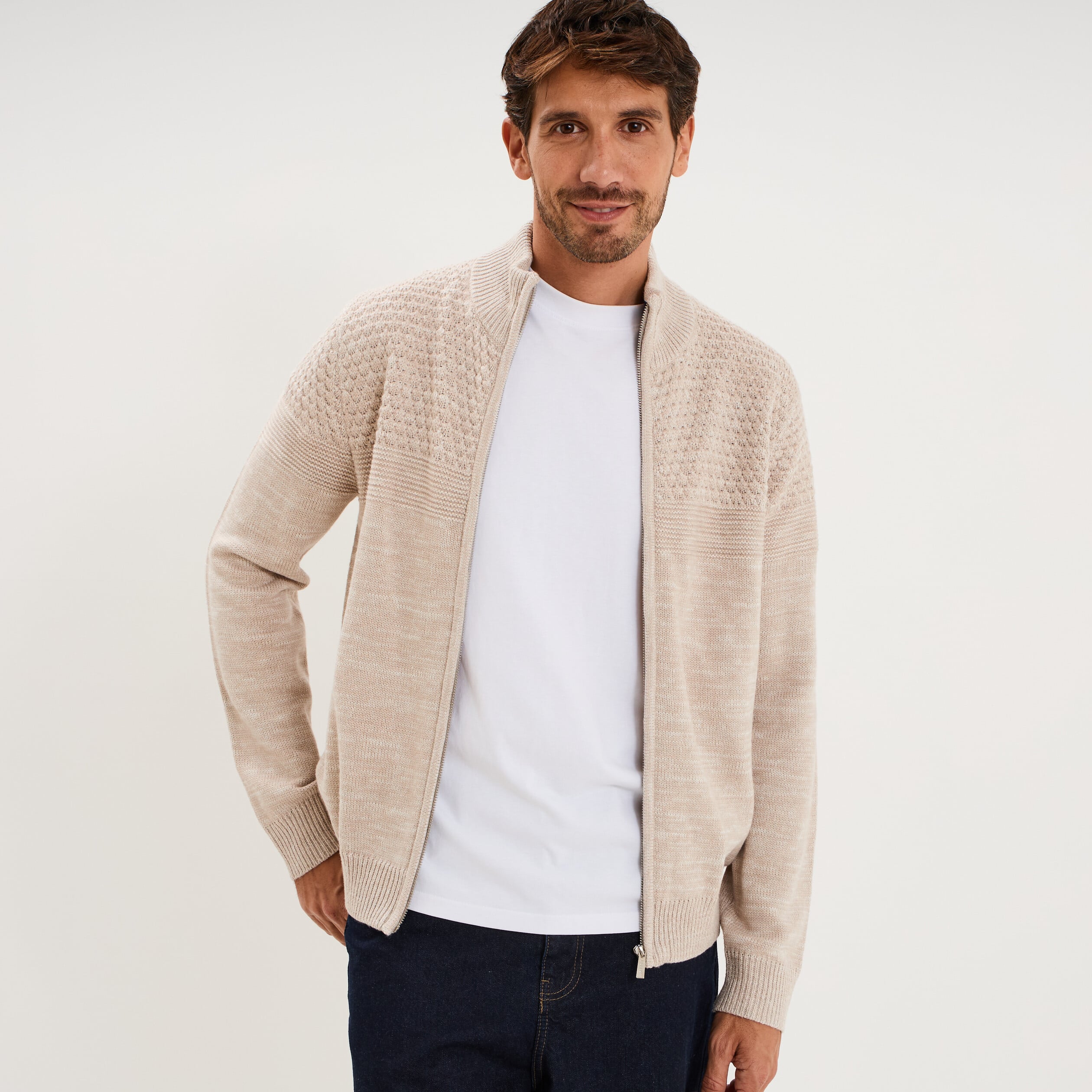 Gilet zipp&eacute; col montant manches longues gris clair homme