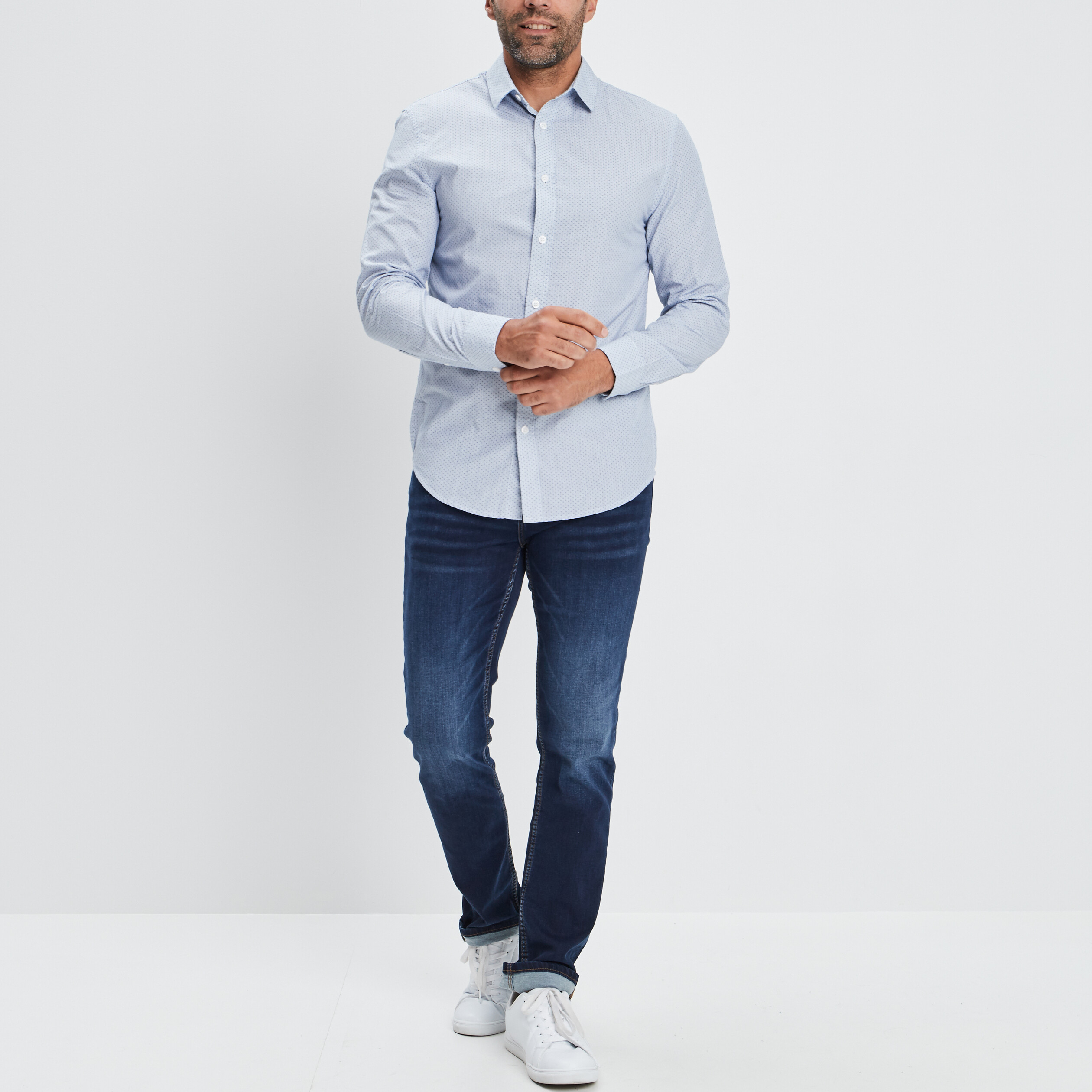 chemise droite imprimee manches longues blanc homme Chemise droite imprimée manches longues blanc homme