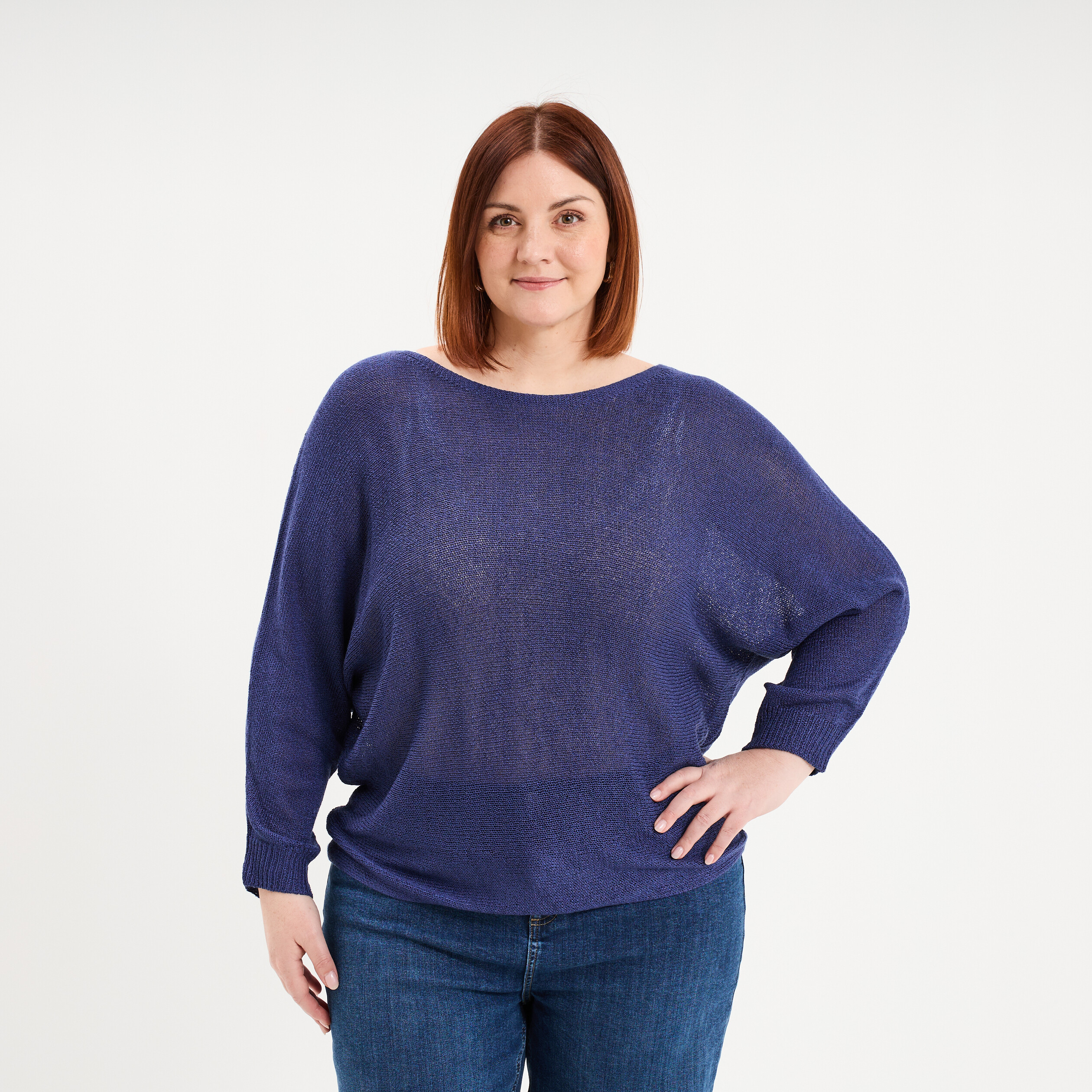 Pull manches longues col rond bleu marine femme grande taille