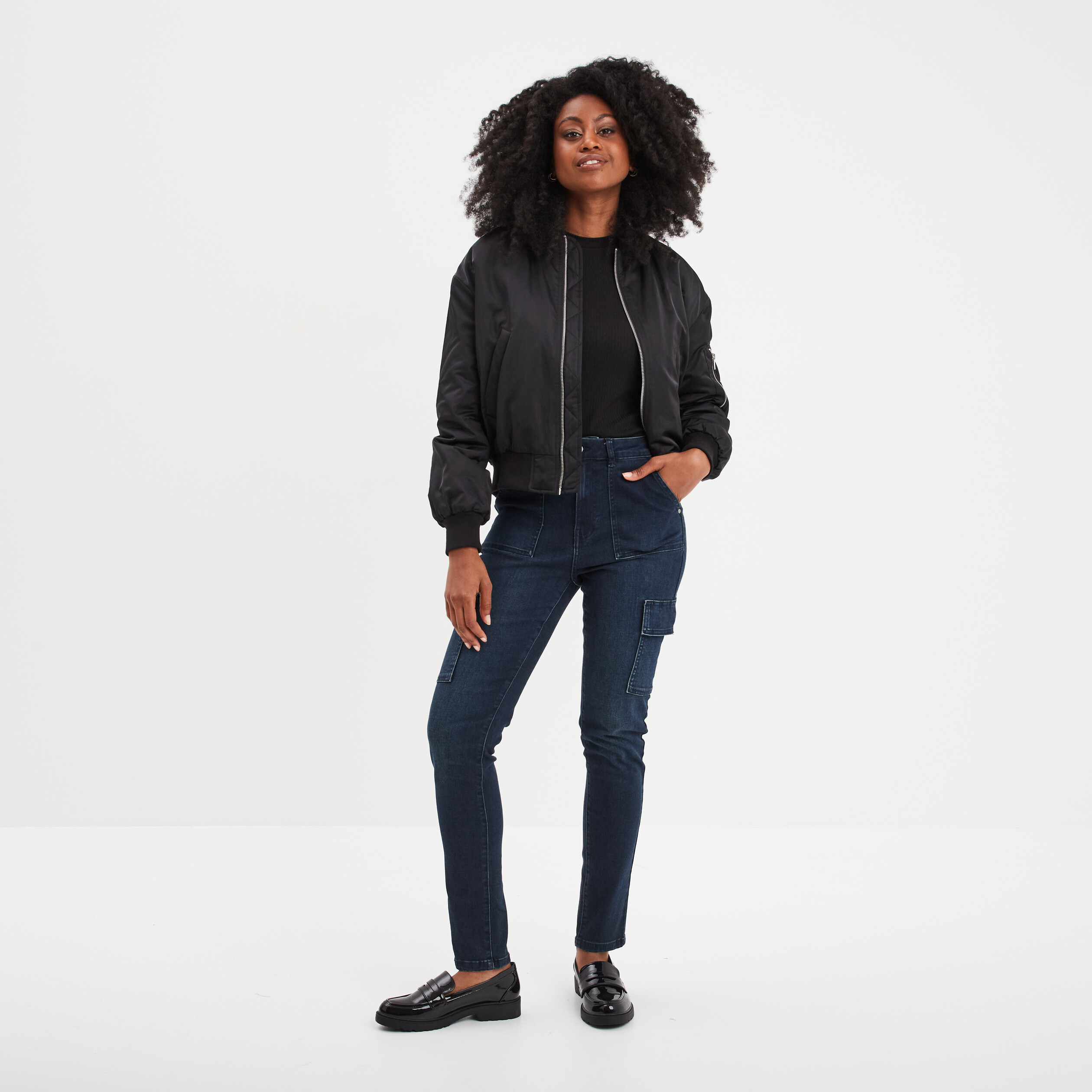 veste bomber impermeable zippee noir femme Veste bomber imperméable zippée noir femme
