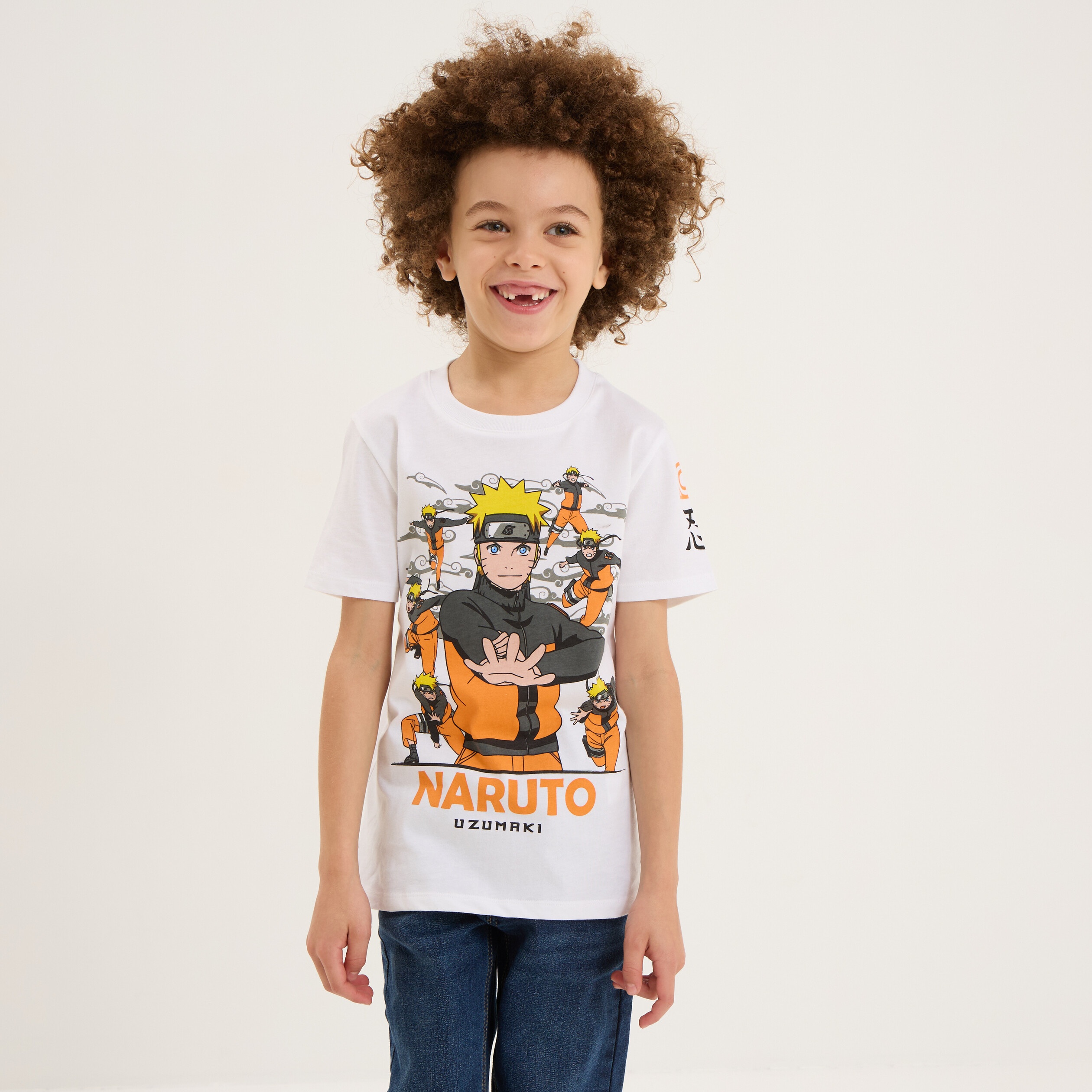 t shirt manches courtes coton naruto blanc garcon T-shirt manches courtes coton Naruto blanc garçon