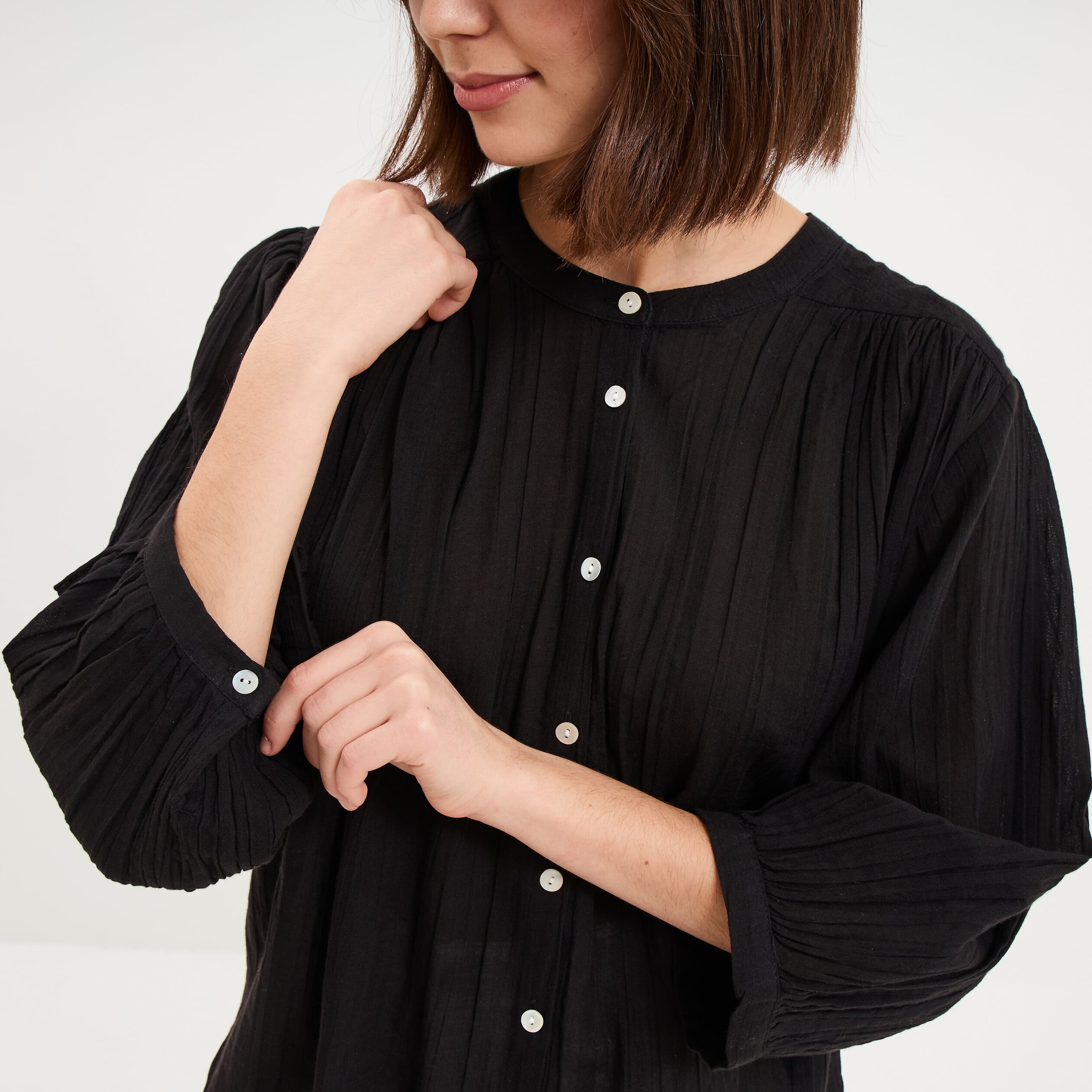 Blouse fluide oversize manches 3/4 coton noir femme