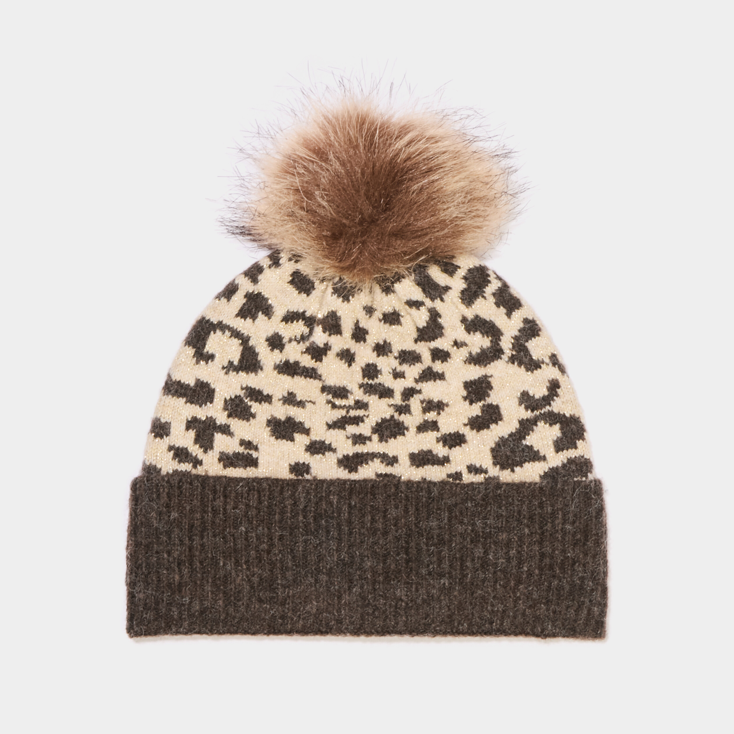 Bonnet &agrave; pompon fausse fourrure marron fille
