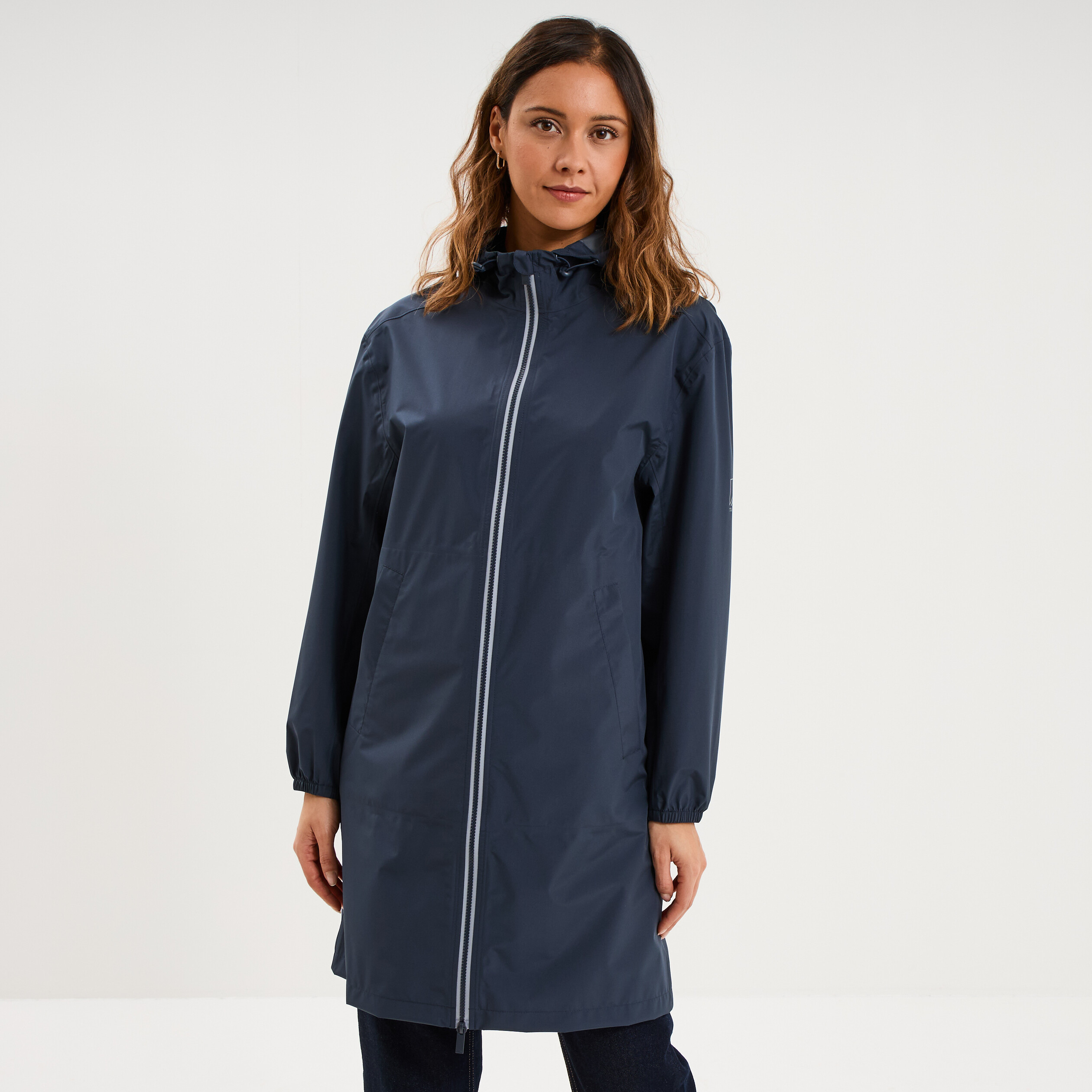 Parka longue imp&eacute;rm&eacute;able coupe-vent gris fonc&eacute; femme