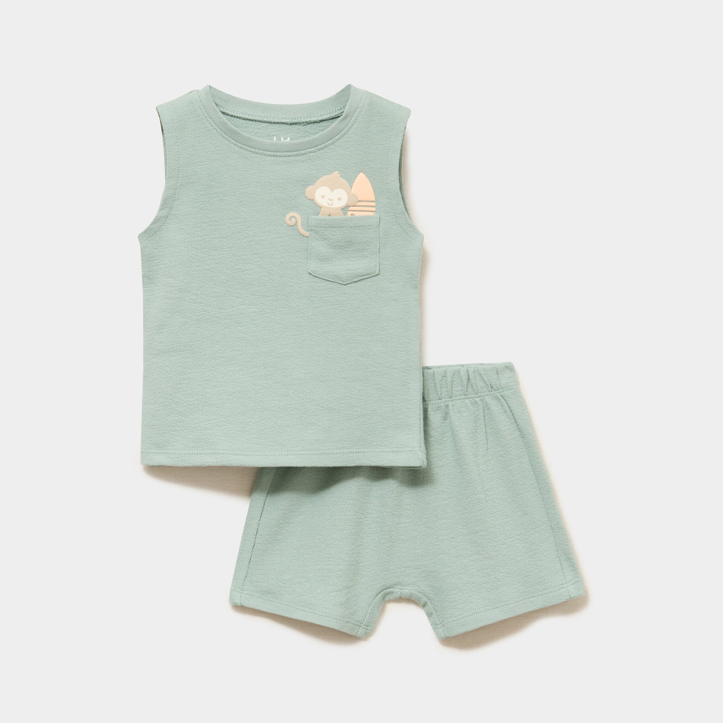 Ensemble 2 pi&egrave;ces d&eacute;bardeur short coton vert kaki b&eacute;b&eacute; gar&ccedil;on