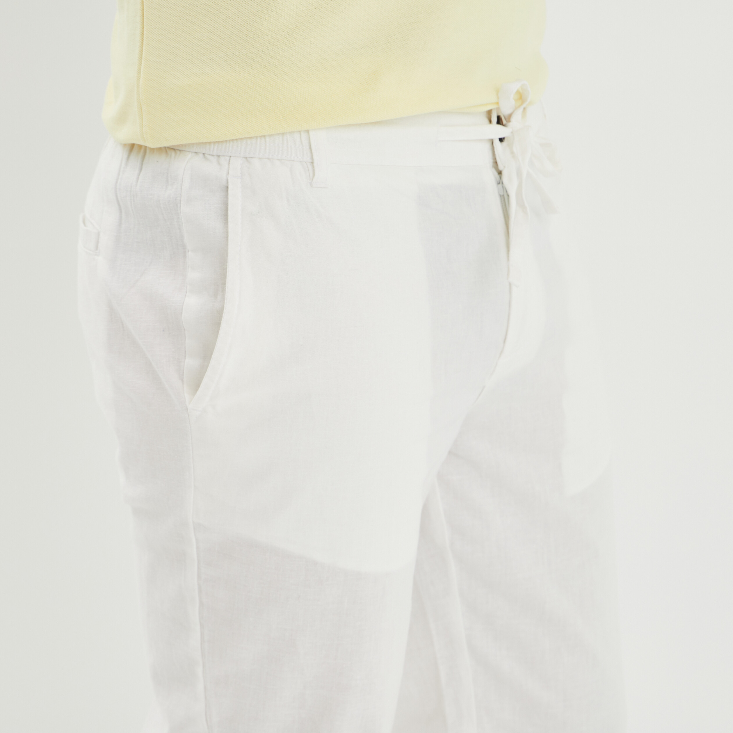 Pantalon chino droit lin m&eacute;lang&eacute; blanc homme