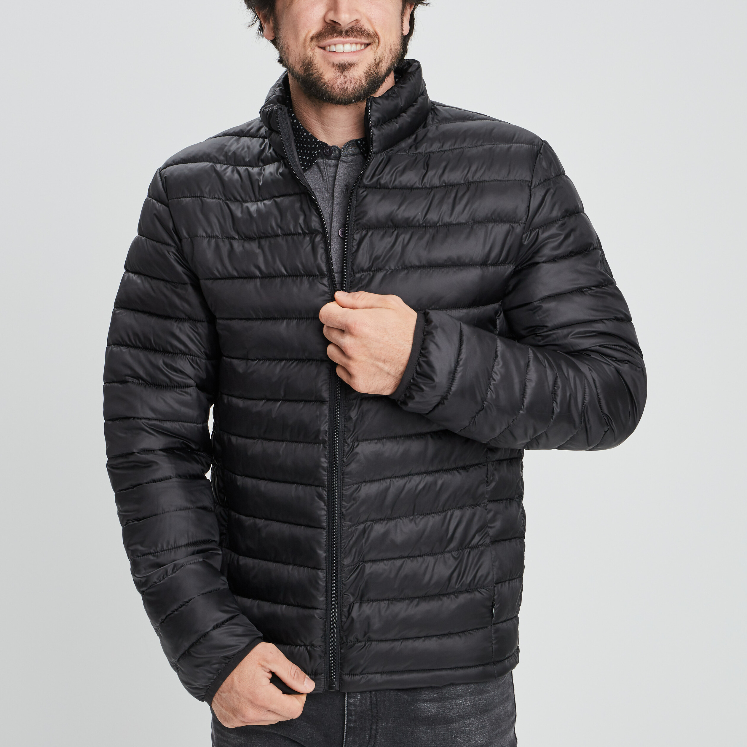 Doudoune droite legere col montant noir homme